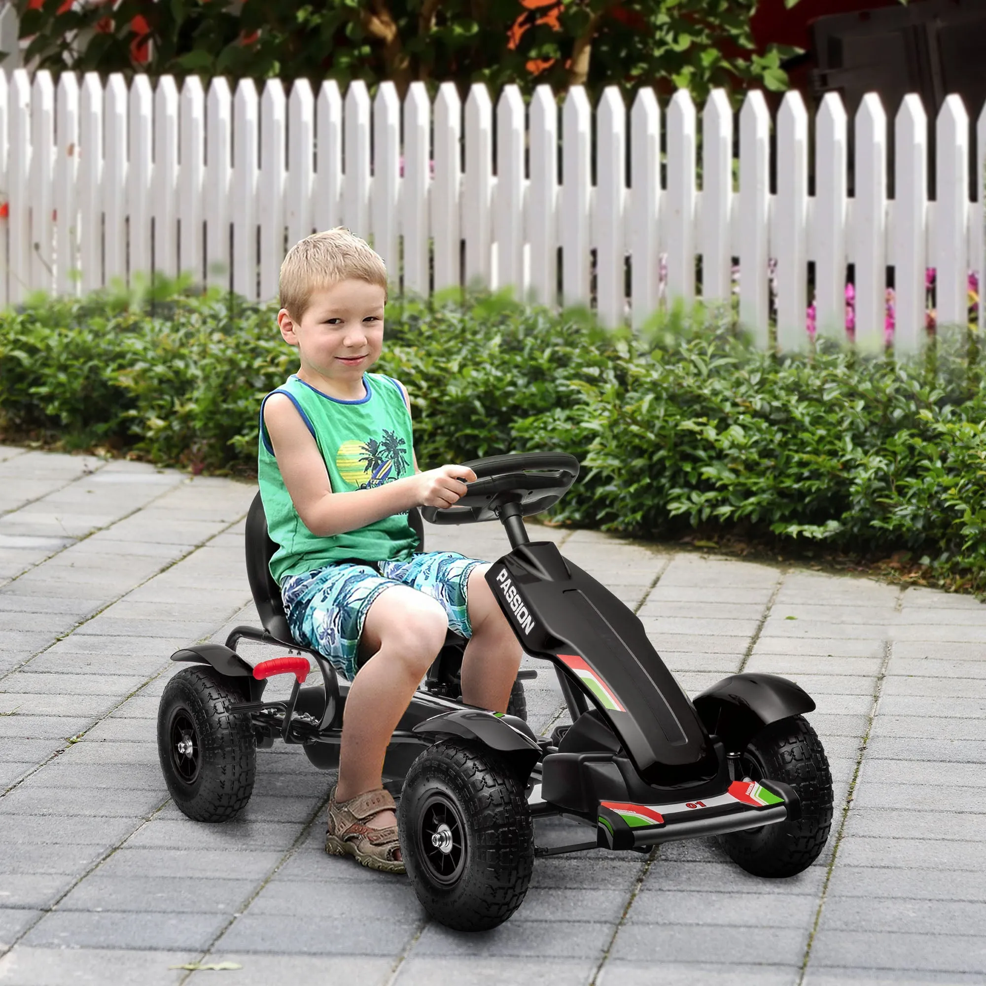 Pedal Go Kart for Children 5-12 Years in PP and Black Metal with Adjustable Seat and Handbrake, 121x58x61 cm - Image 2