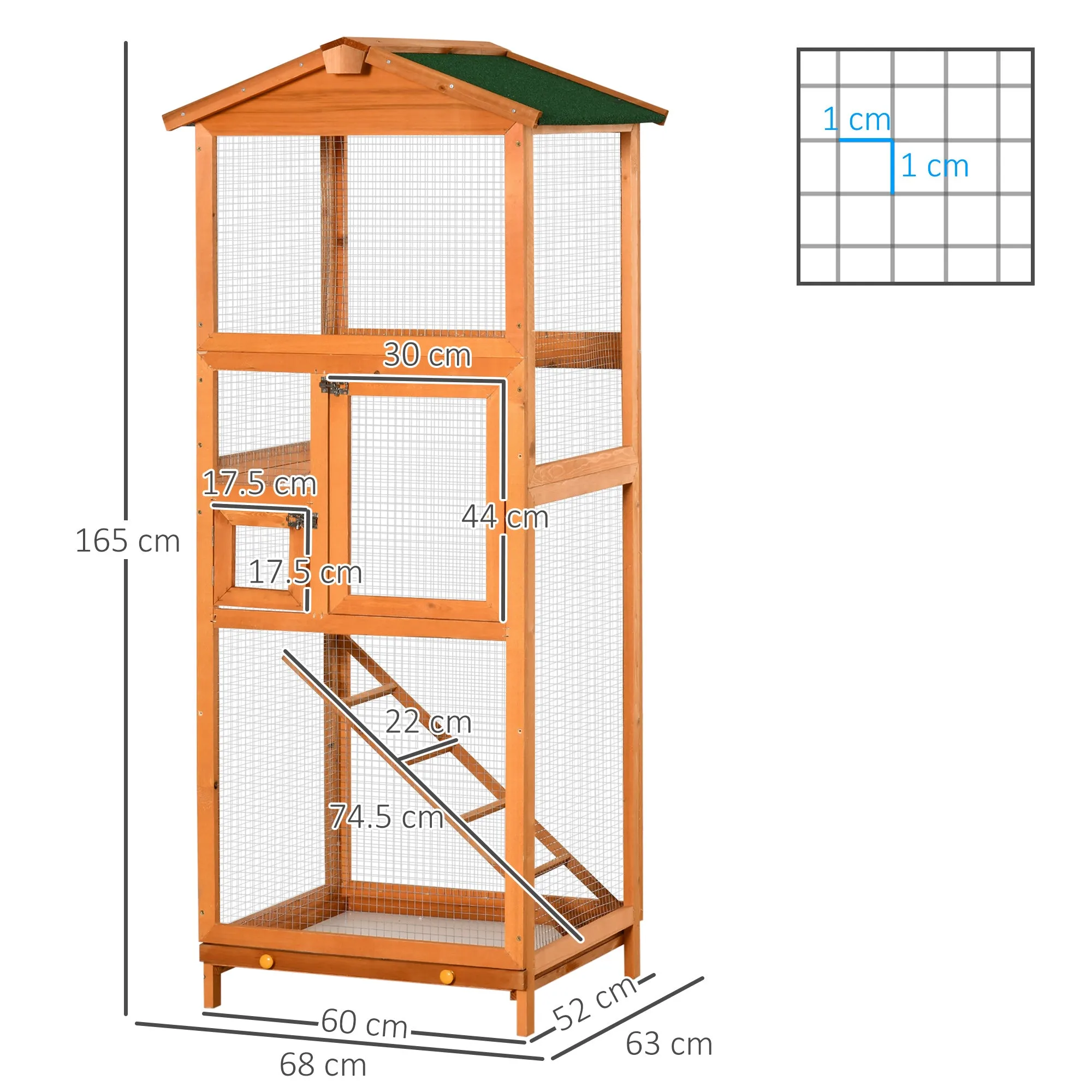 165cm Tall Outdoor Wooden Bird Cage with 2 Doors and Pull Out Tray, Orange - Image 3