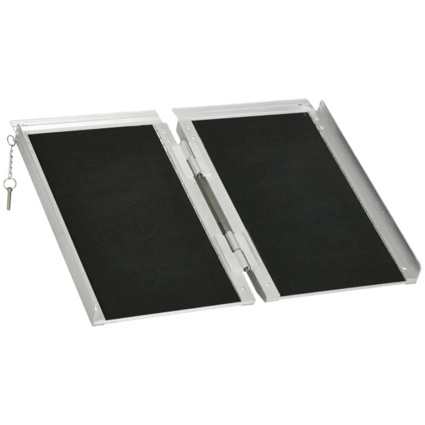 Folding Wheelchair Ramp with Side Guides, Aluminum Alloy, 61x72 cm, Silver and Black