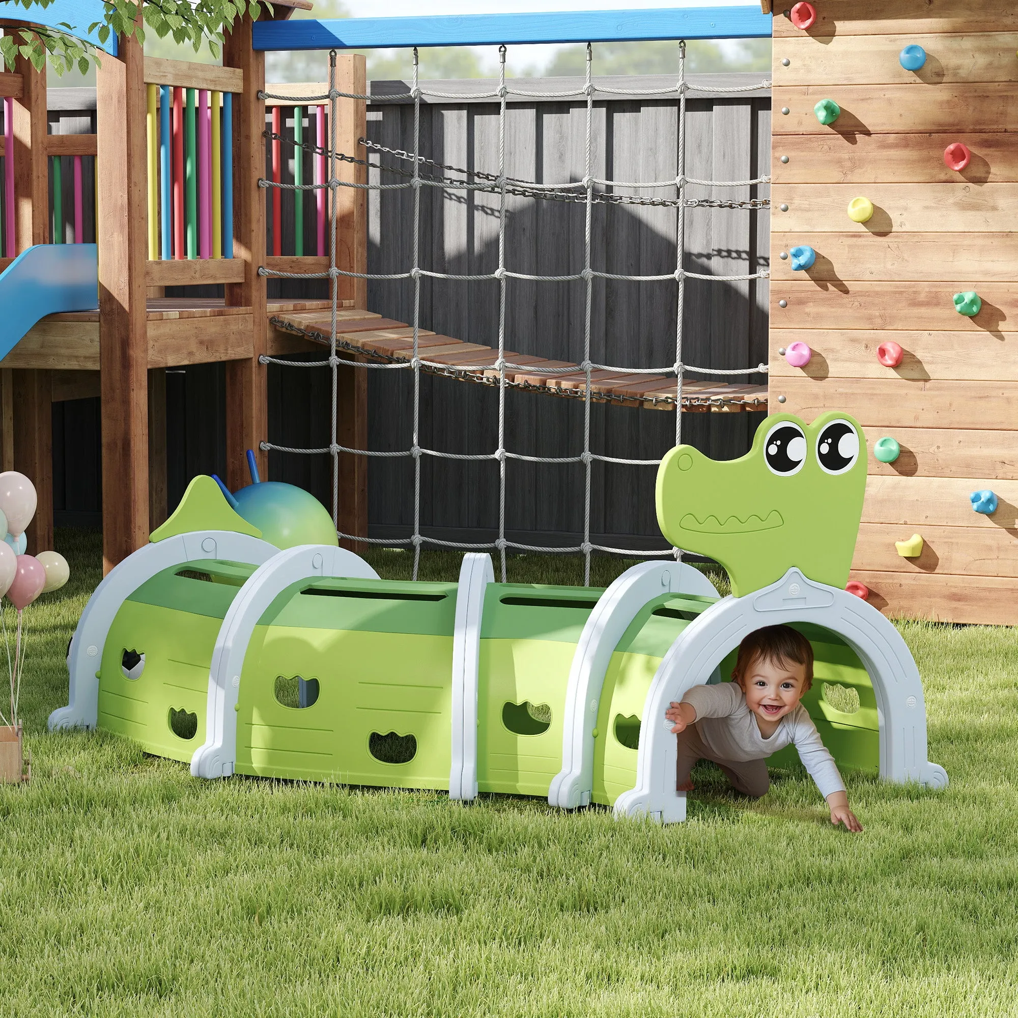 Crocodile-Shaped Tunnel for Children 3-6 Years, Indoor and Outdoor Toy in Plastic, Green - Image 2