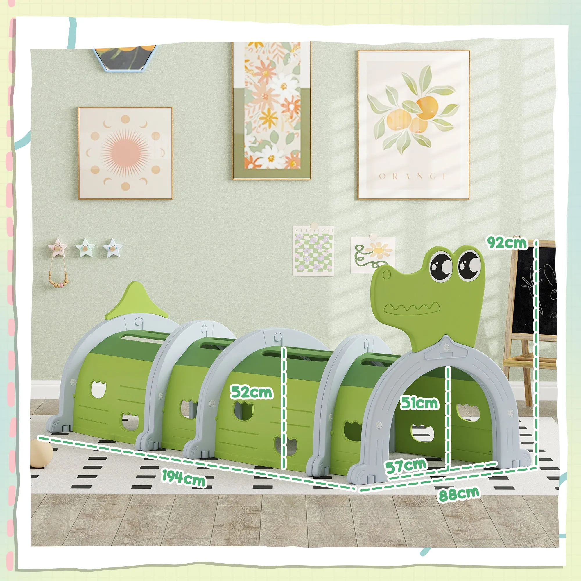 Crocodile-Shaped Tunnel for Children 3-6 Years, Indoor and Outdoor Toy in Plastic, Green - Image 3