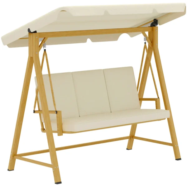 3 Seater Garden Swing with Adjustable Canopy and Cushions, 195x120x170 cm, Beige