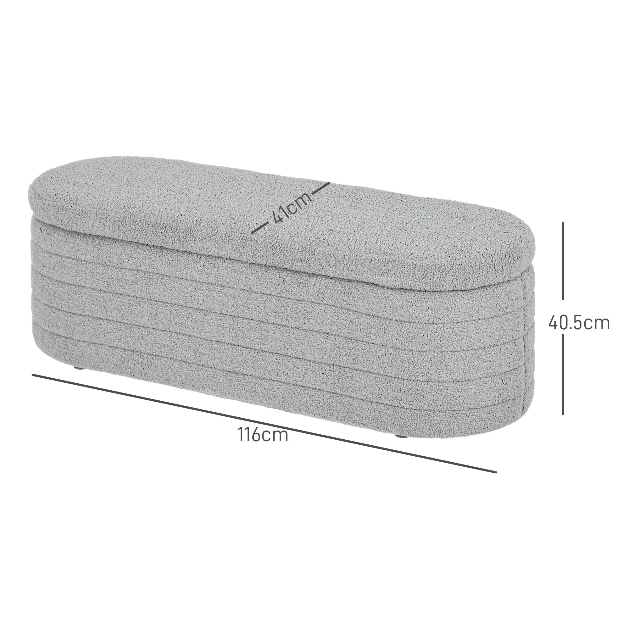 Teddy Fabric Bed End Bench with Storage Compartment, 116x41x40.5cm, Light Grey - Image 3