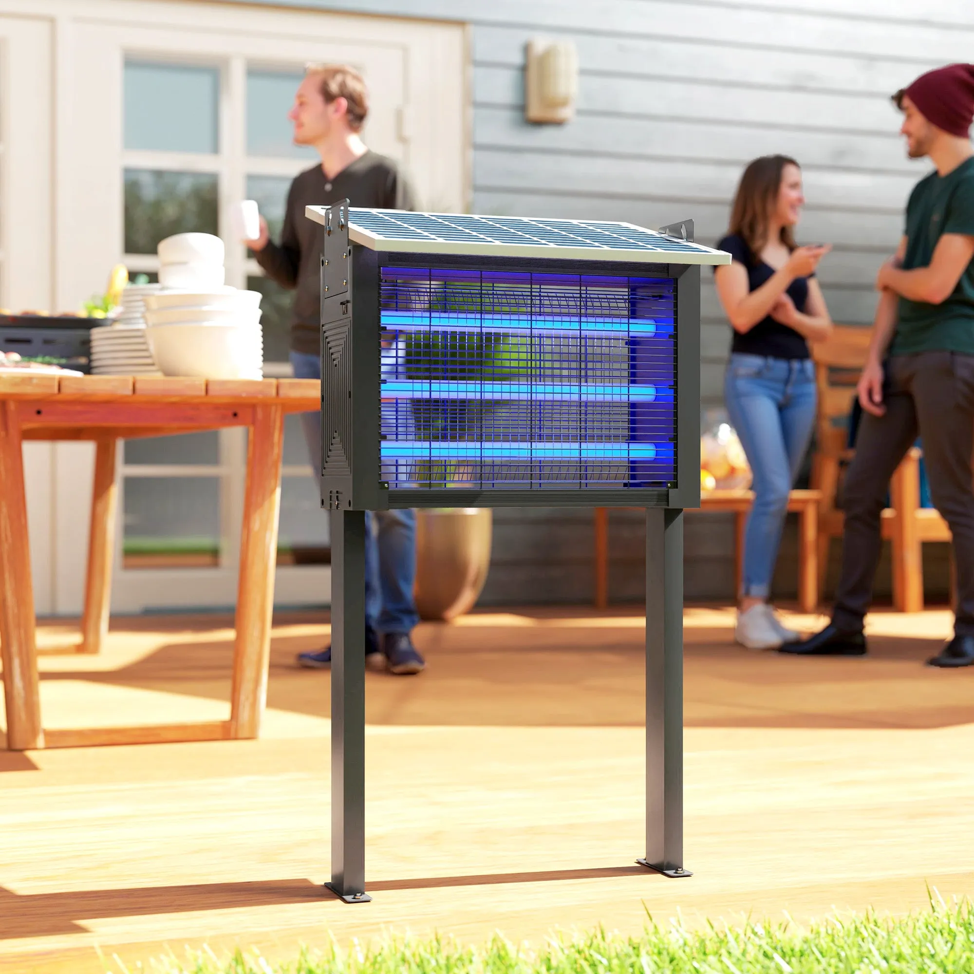 Solar Powered Outdoor Mosquito Killer Lamp with 60 LEDs and Protective Net, Black - Image 2