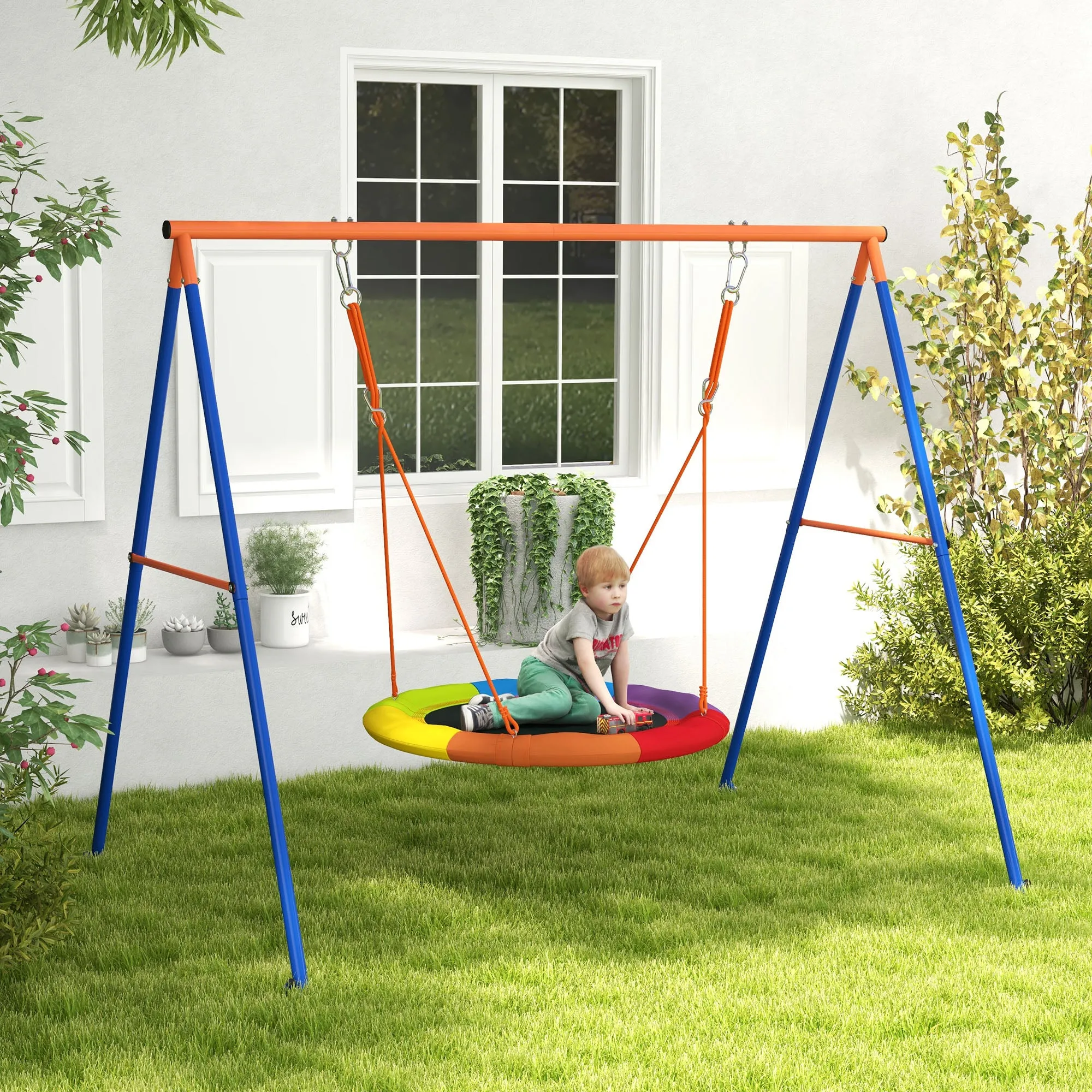 Reinforced Metal Garden Nest Swing for 1-2 Children, 196x172x180cm, Multicolor - Image 2