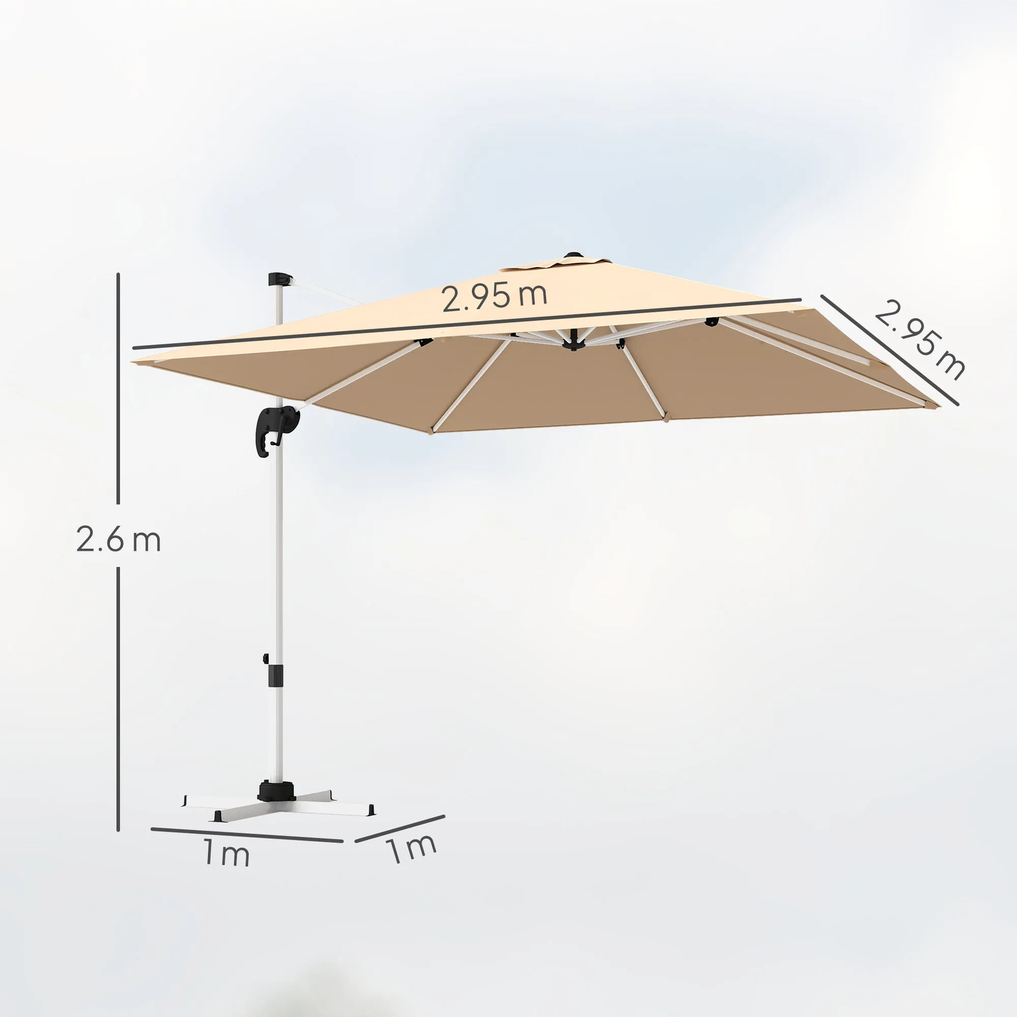 Tilting Arm Umbrella with Cross Base, in Polyester, Aluminum and Metal, 295x295x260 cm, Khaki - Image 3