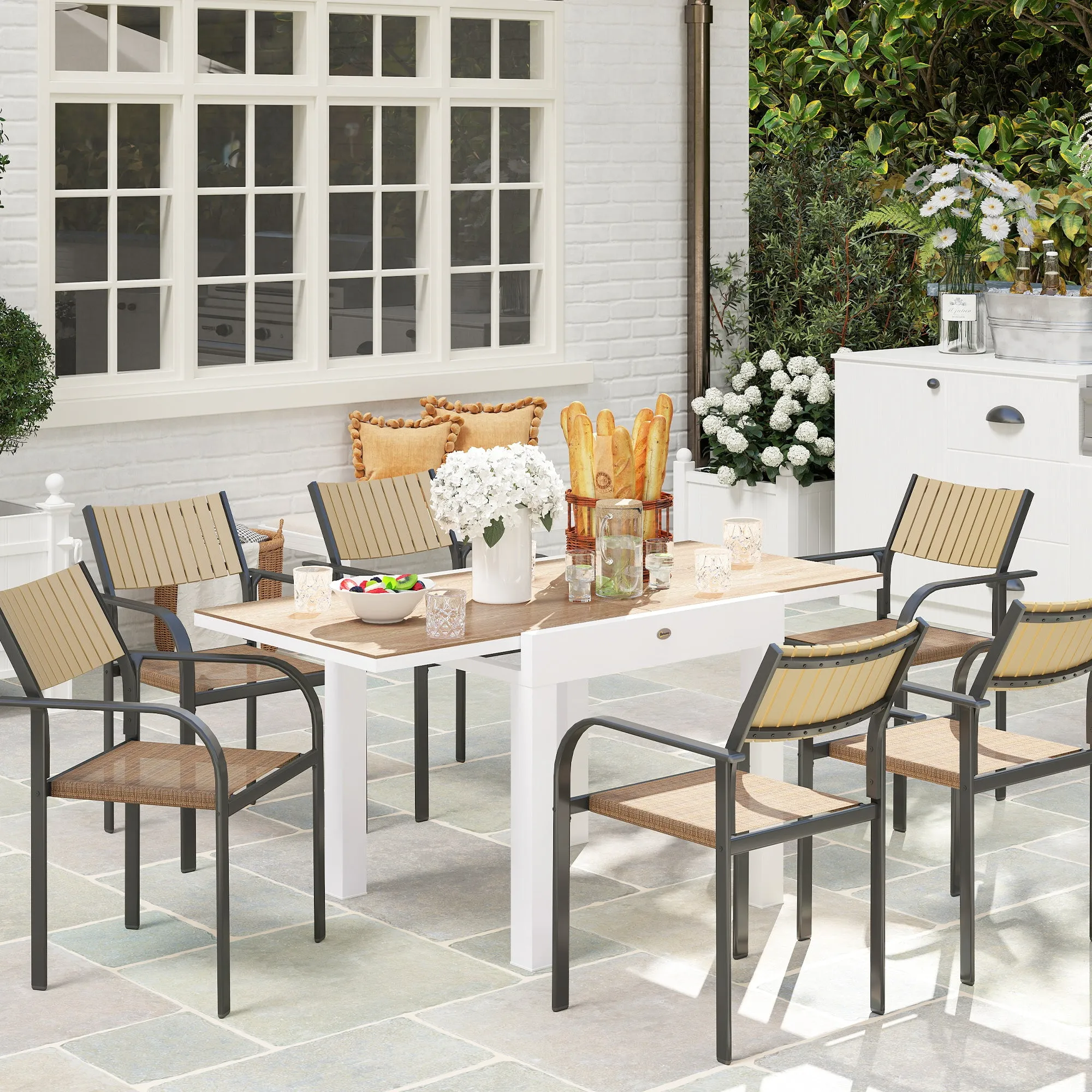 Extendable Garden Dining Table 80-160 cm for 4-6 Seats, White - Image 2