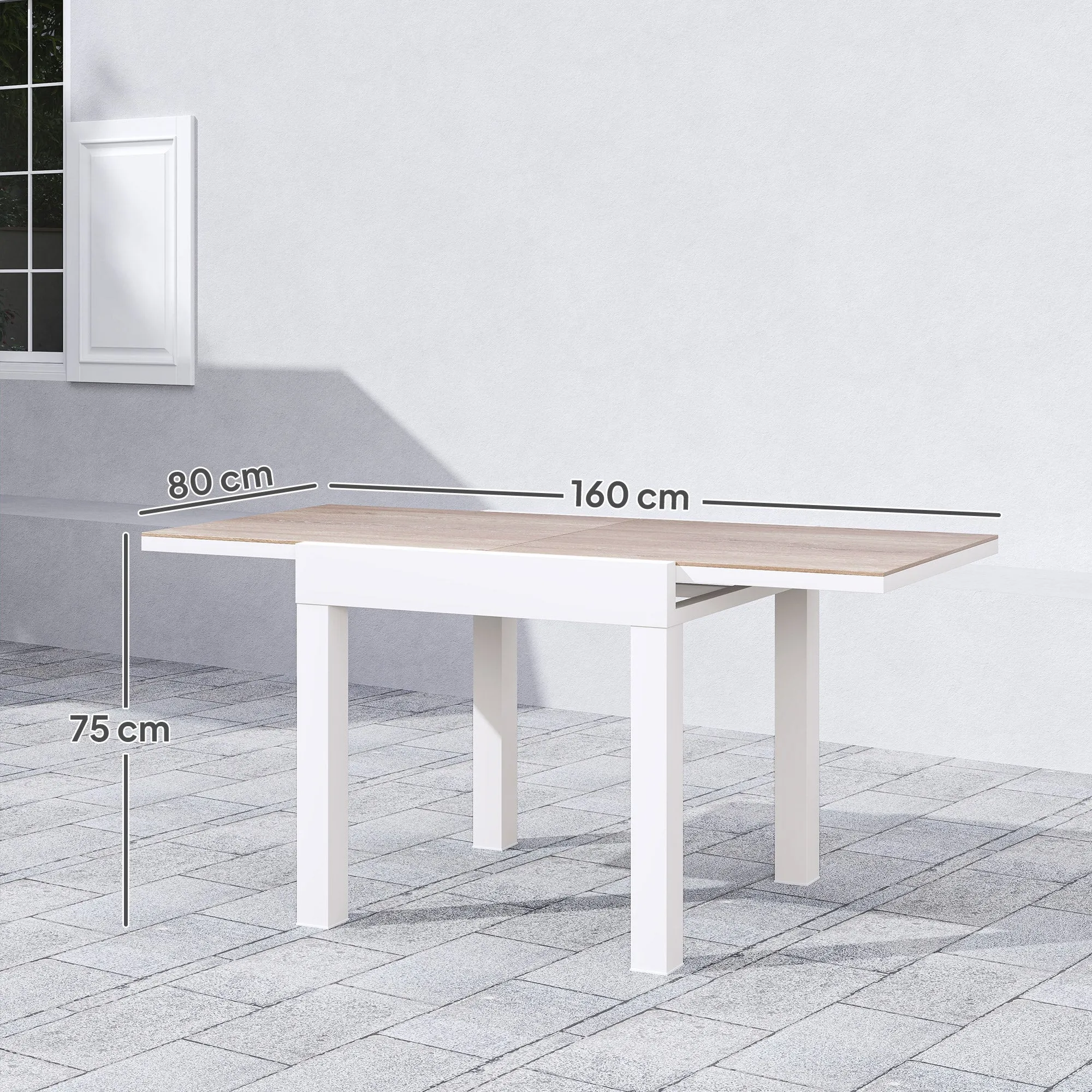 Extendable Garden Dining Table 80-160 cm for 4-6 Seats, White - Image 3