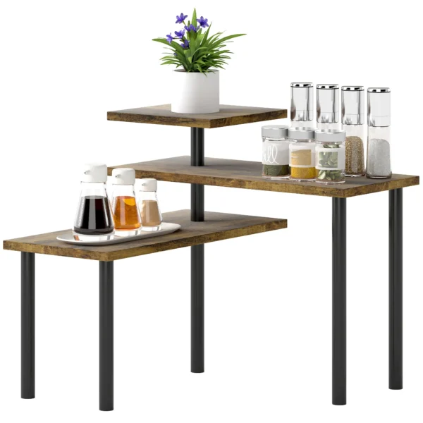 3-Tier Rotating Kitchen Shelf, Space-Saving, Wood and Steel, 40x10x36.5 cm, Rustic Brown