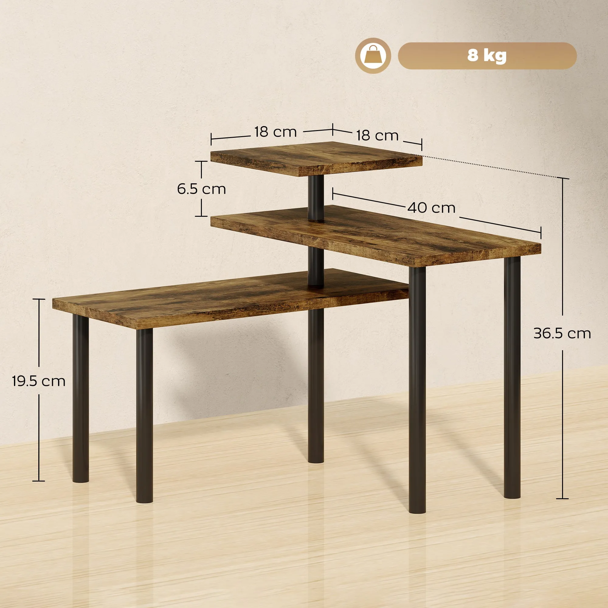 3-Tier Rotating Kitchen Shelf, Space-Saving, Wood and Steel, 40x10x36.5 cm, Rustic Brown - Image 3