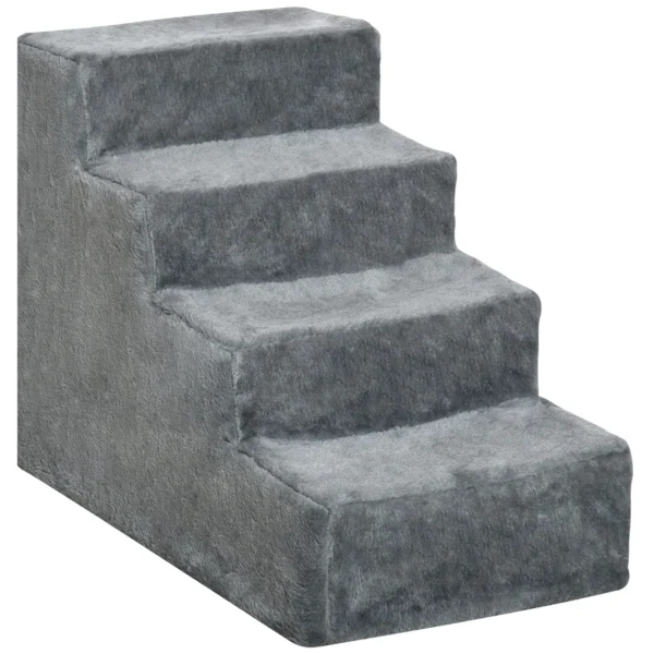 Portable 4-Step Dog Stairs, Removable Flannel and Chipboard, 60x35x44 cm, Grey