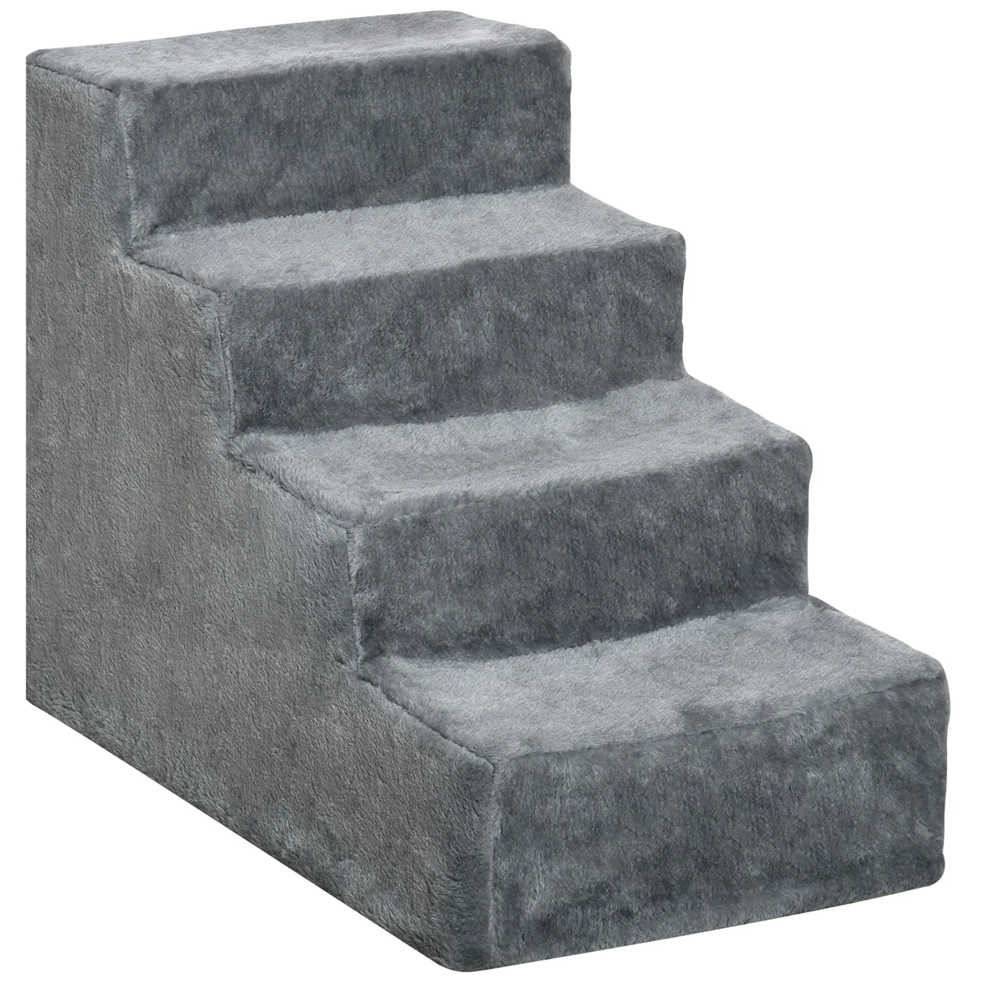 Portable 4-Step Dog Stairs, Removable Flannel and Chipboard, 60x35x44 cm, Grey