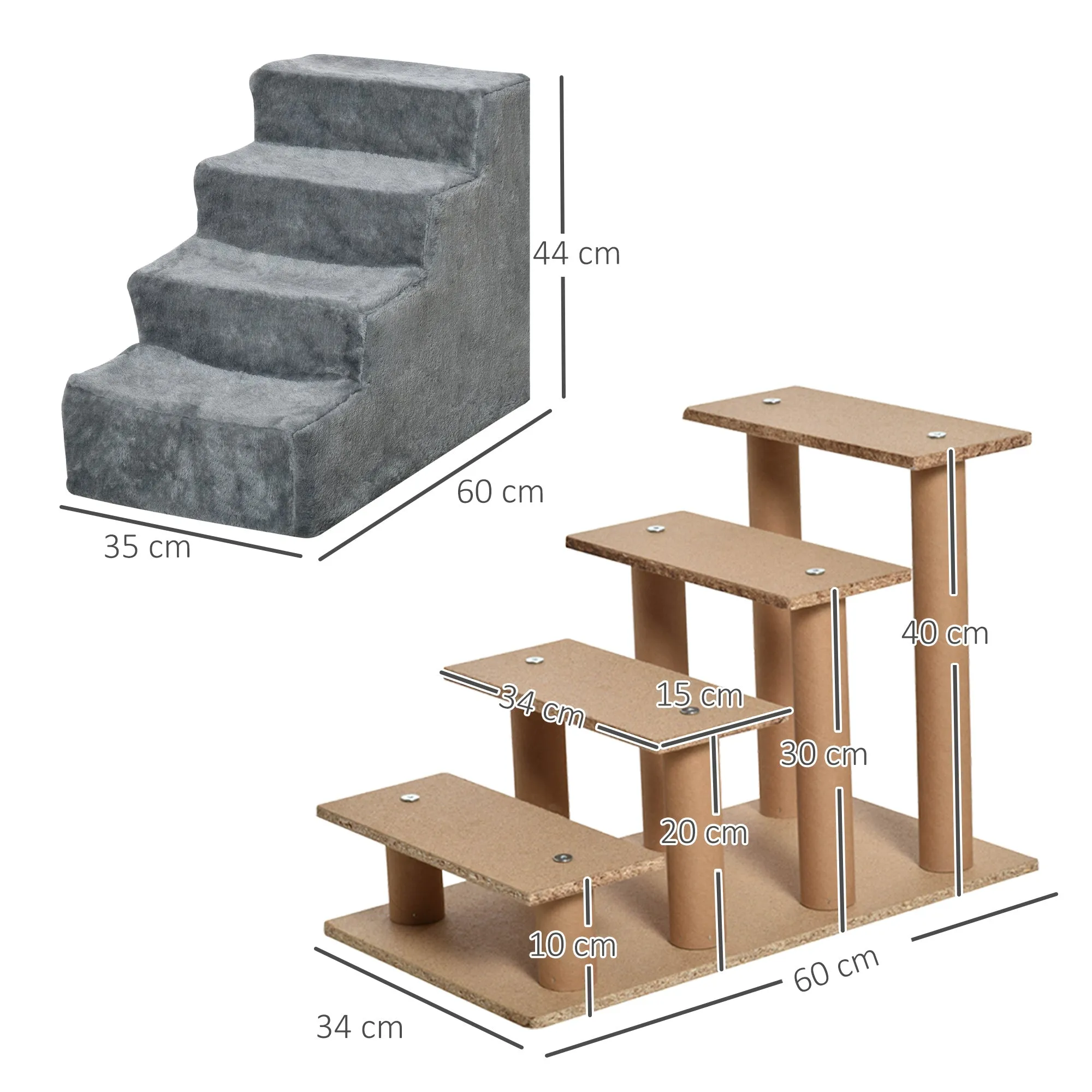 Portable 4-Step Dog Stairs, Removable Flannel and Chipboard, 60x35x44 cm, Grey - Image 3