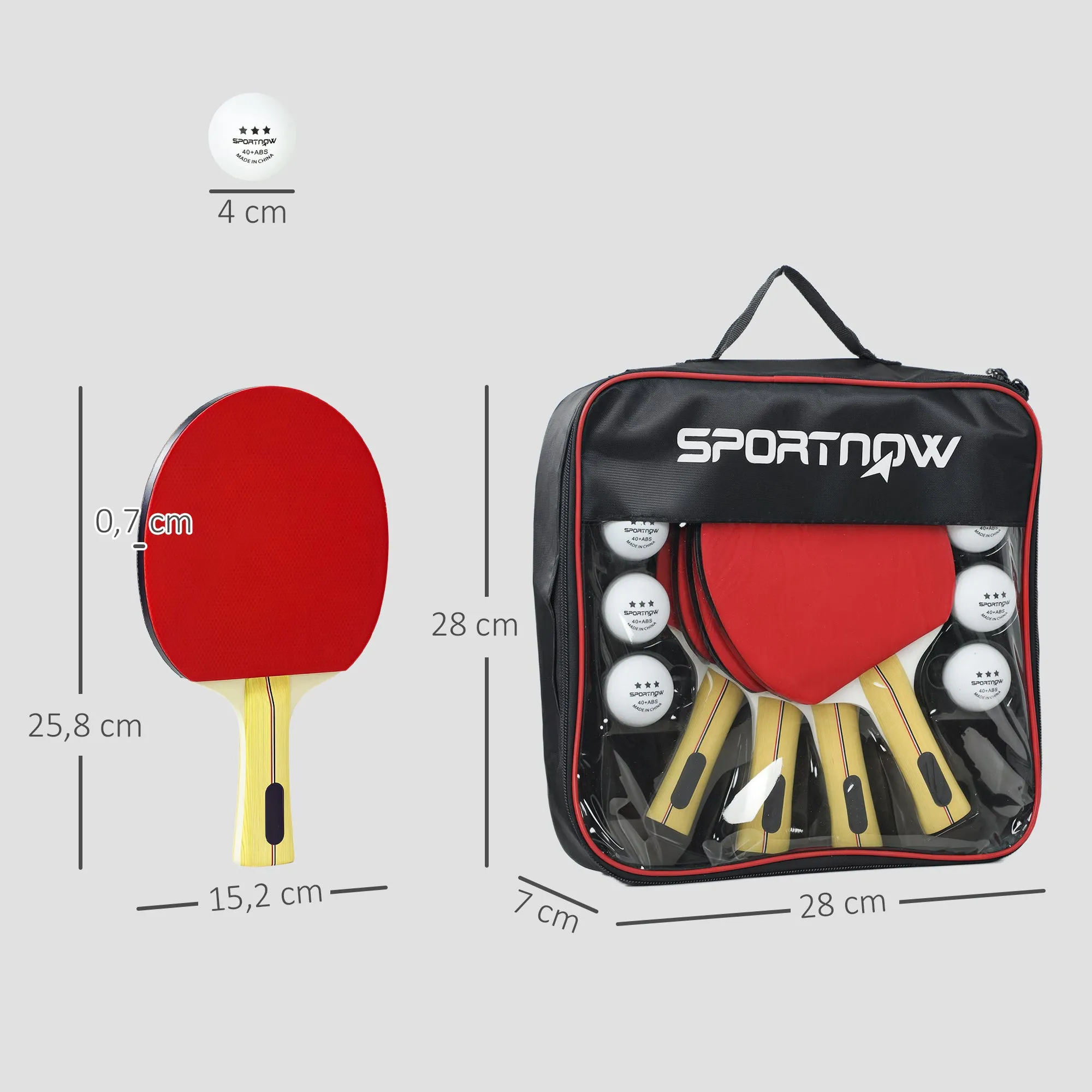 SPORTNOW Set of 4 Ping Pong Bats and 8 Balls with Carrying Case, Red and Black - Image 3