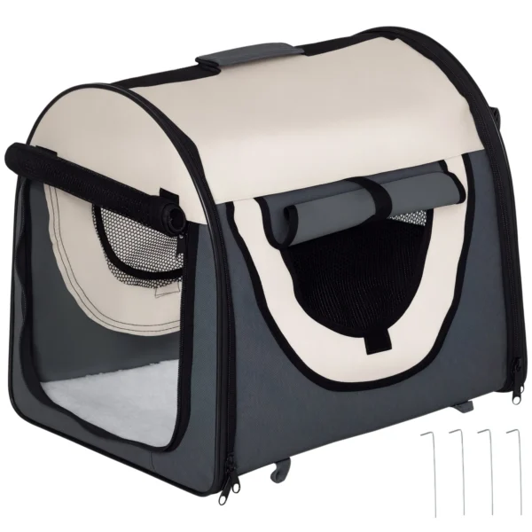 Foldable Oxford Pet Carrier with Removable Washable Cushion and Carry Bag, 46x36x41cm, Dark Grey