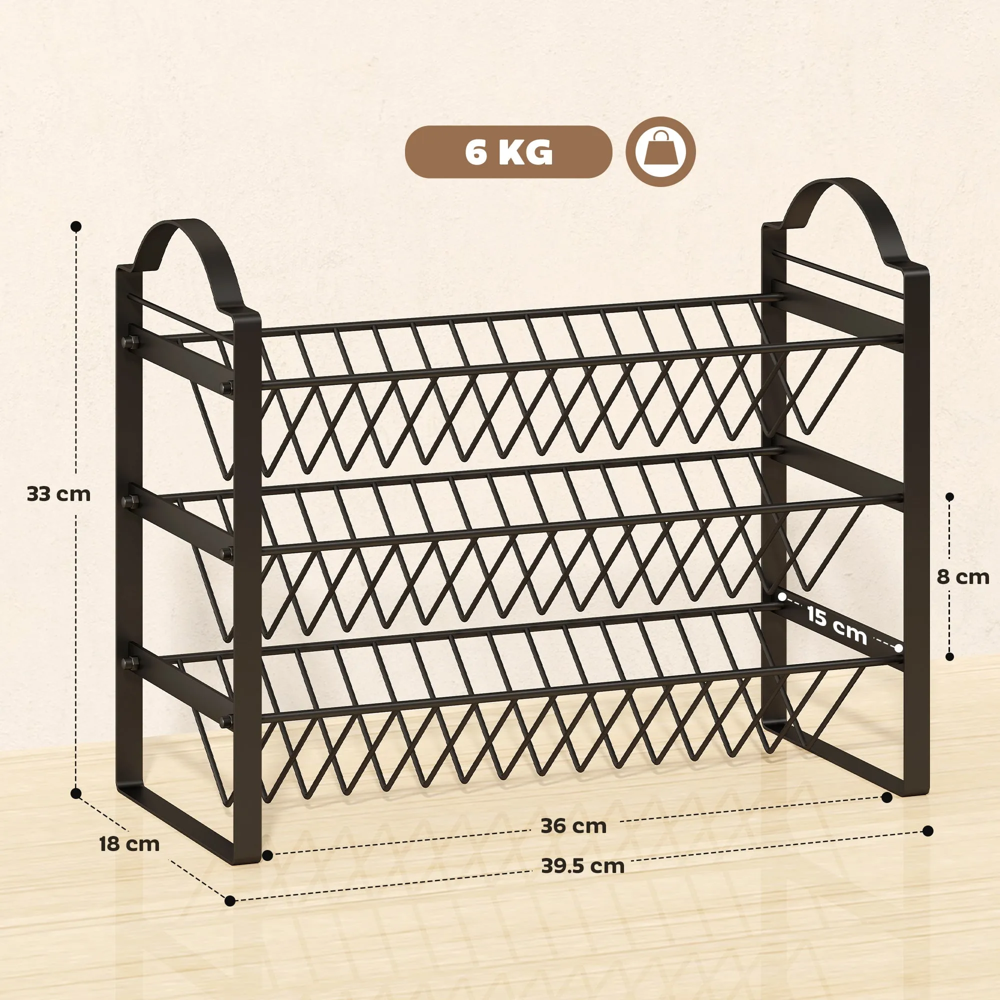 3-Tier Kitchen Spice Rack, Space-Saving Organizer with Slanted Metal Shelves, Black - Image 3