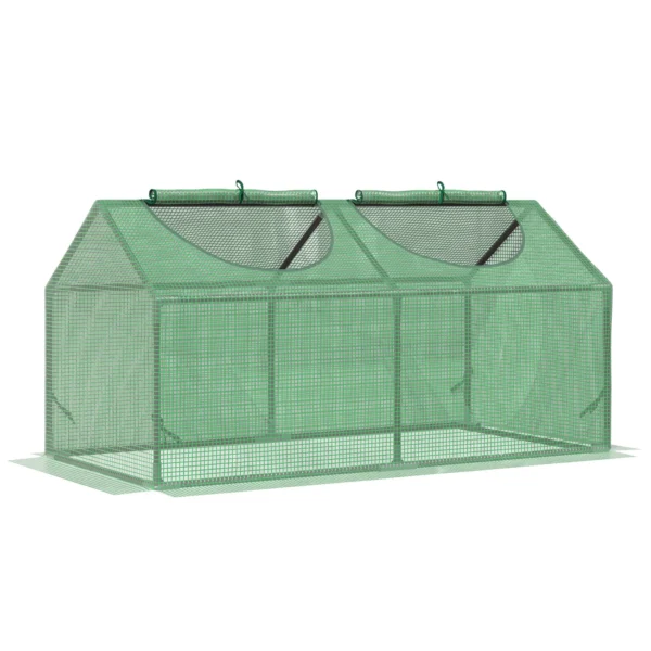Garden Greenhouse with PE Cover, Stakes and Extended Edges, 120x60x60cm, Green