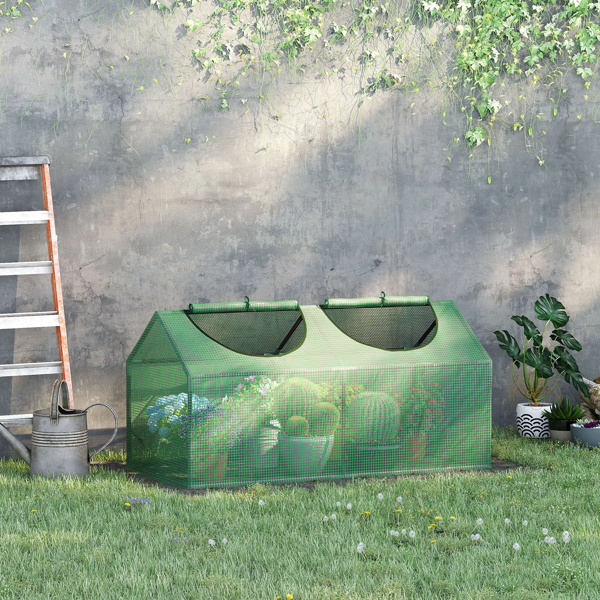 Garden Greenhouse with PE Cover, Stakes and Extended Edges, 120x60x60cm, Green - Image 2