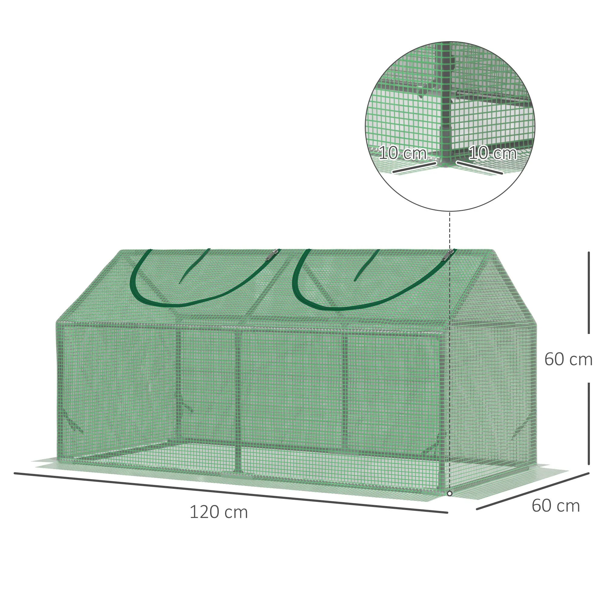 Garden Greenhouse with PE Cover, Stakes and Extended Edges, 120x60x60cm, Green - Image 3