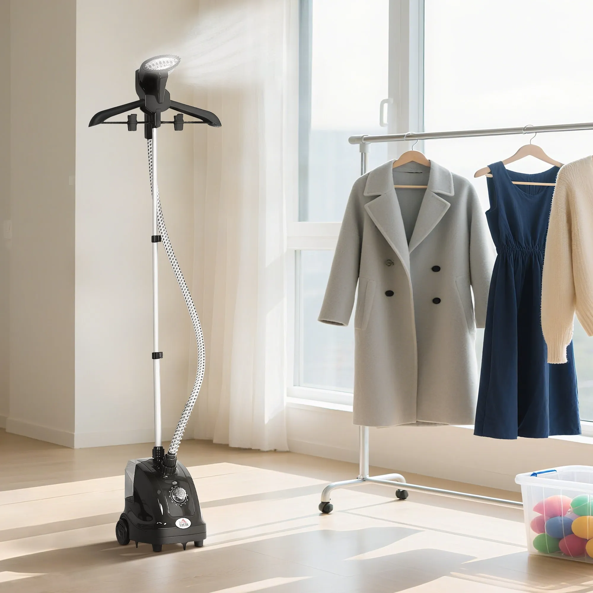 1.4L Vertical Steam Iron with Extendable Rod and 2 Wheels, in ABS and PP, 26x21.5x29 cm, Black - Image 2