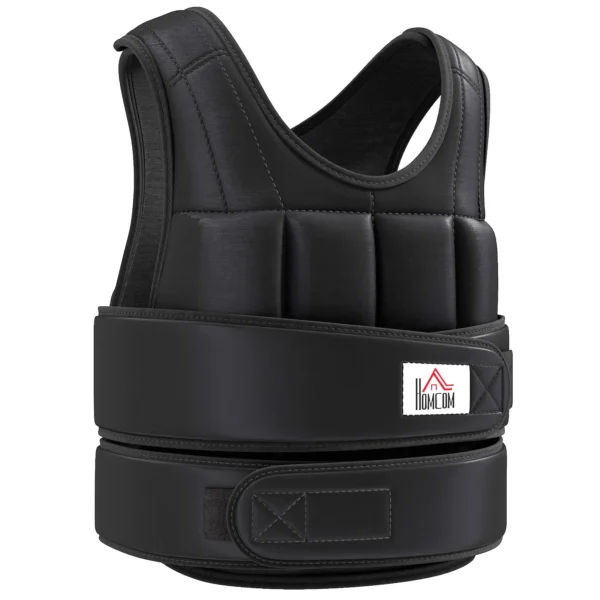 Unisex Weighted Vest 20kg, 38 Individual Weights, Padding, Velcro Closures, Black