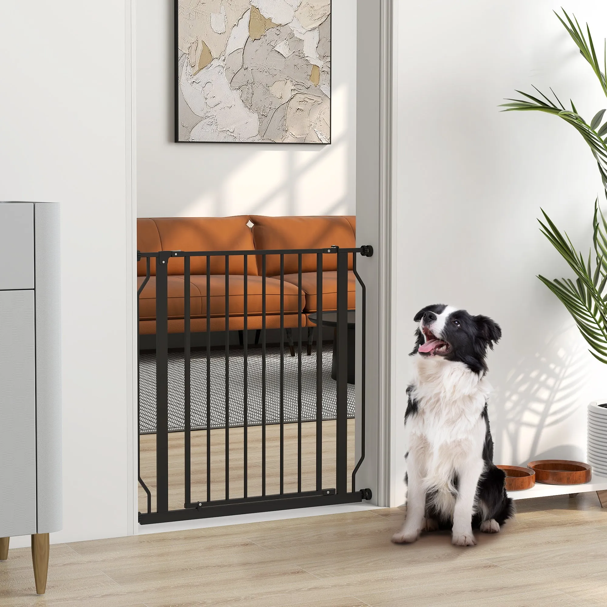 Extendable and Adjustable Dog Gate for Stairs and Doors, Made of Steel and ABS, 75-85x76 cm, Black - Image 2