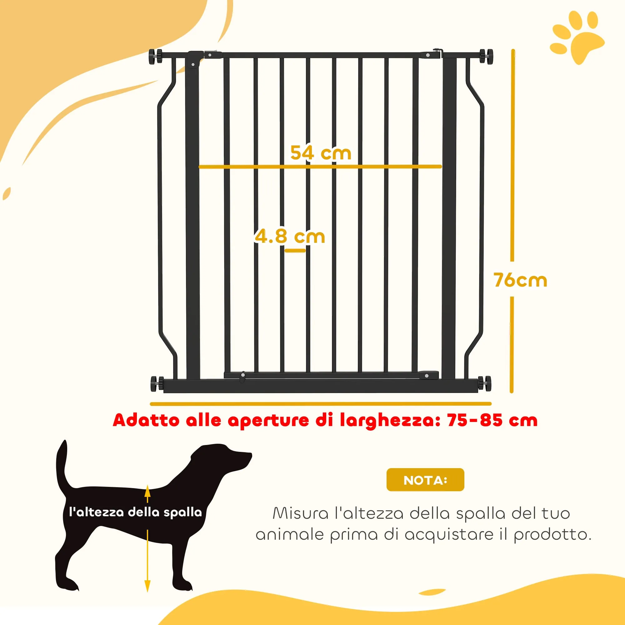 Extendable and Adjustable Dog Gate for Stairs and Doors, Made of Steel and ABS, 75-85x76 cm, Black - Image 3