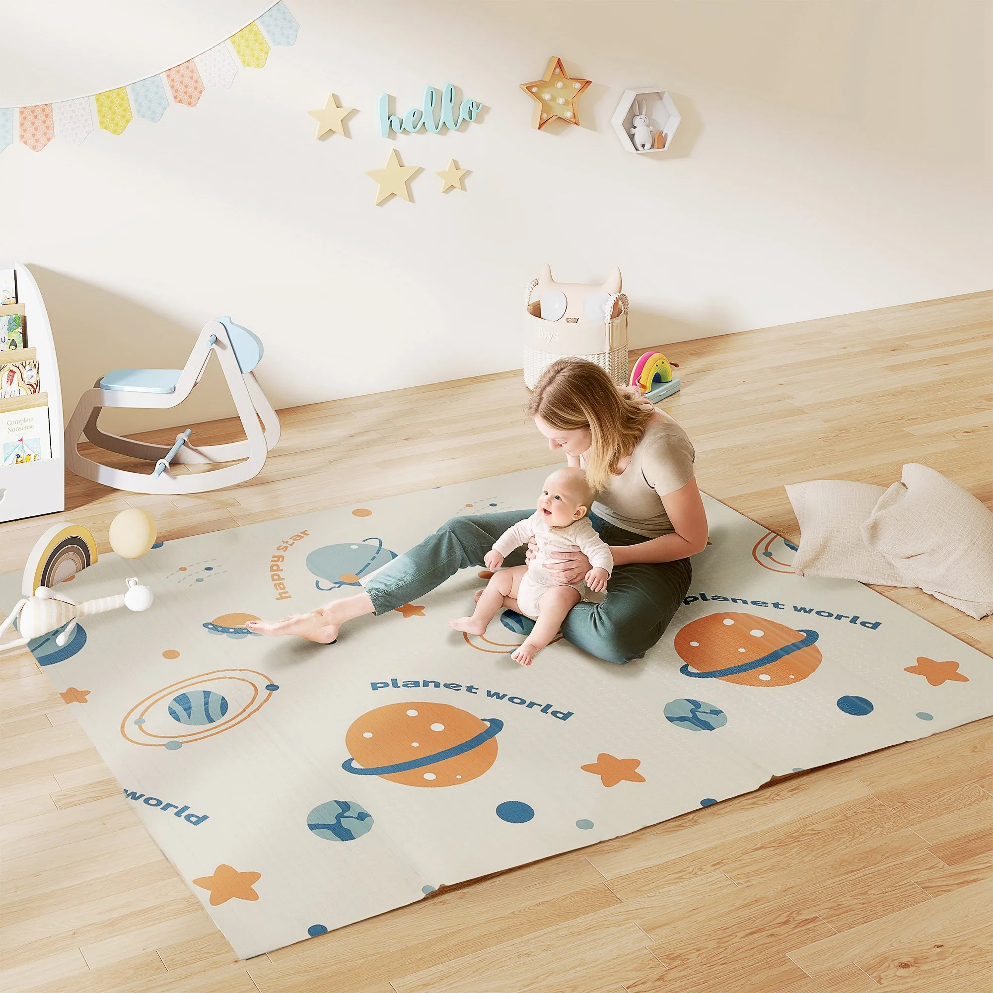 Space Themed Children's Rug for 0-6 Years Old with Waterproof Surface in Multi-Color XPE, 196x176x1.5 cm - Image 2