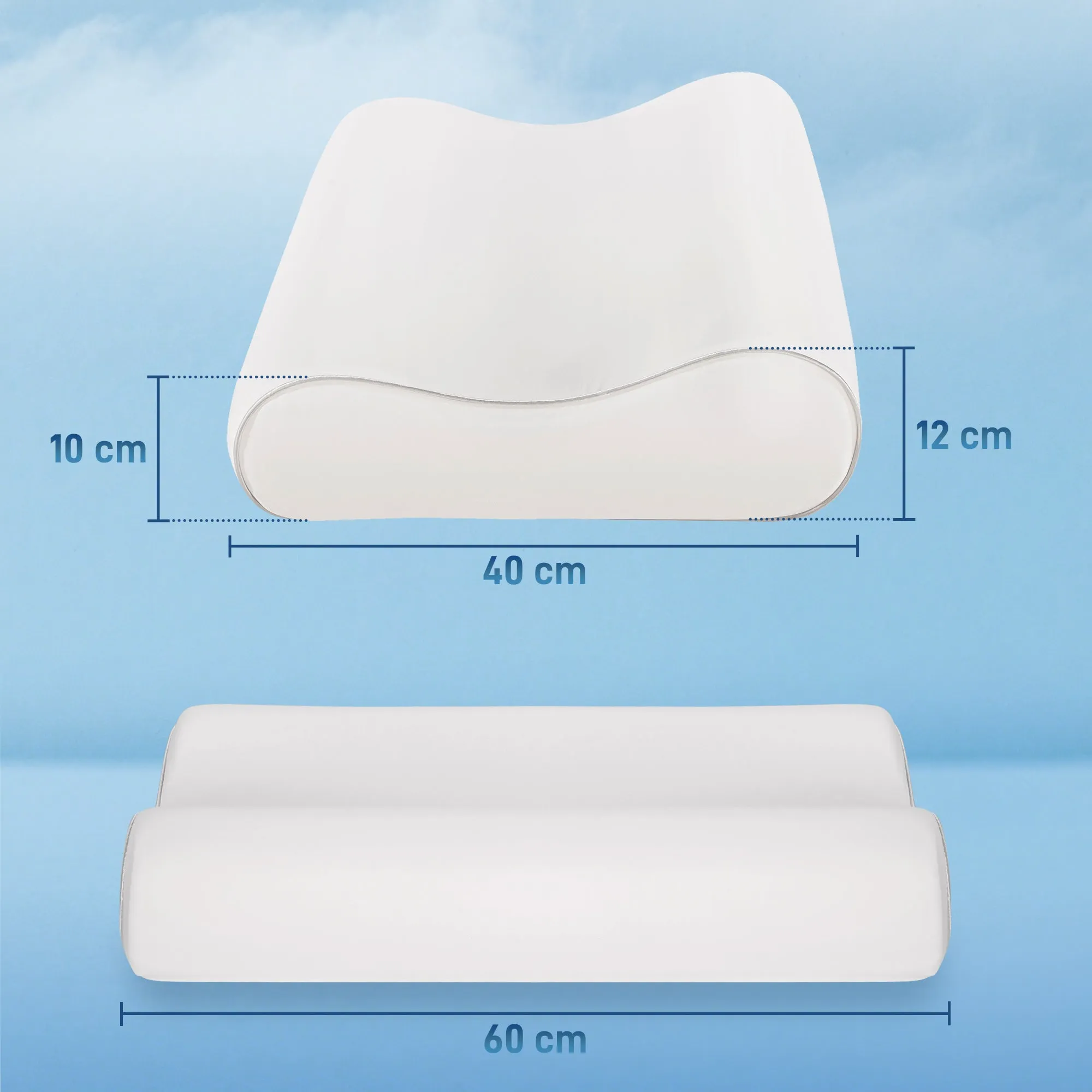 Double Height Memory Foam Neck Pillow with Removable Cover, 60x40x10/12 cm, Cream White - Image 3