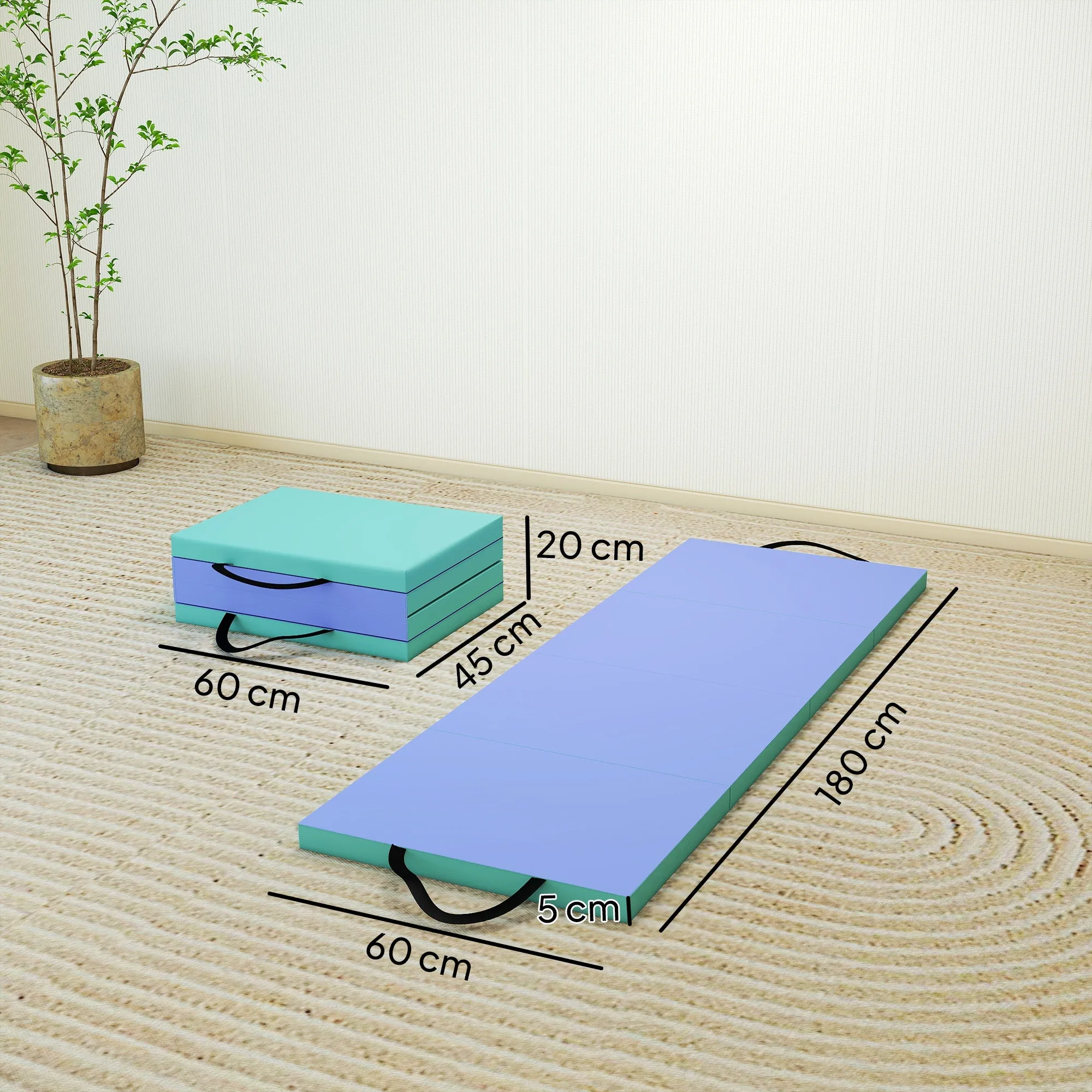 SPORTNOW Foldable and Padded Fitness Mat with 2 Handles, Made of Plastic and EPE, 180x60x5 cm, Green and Purple - Image 3