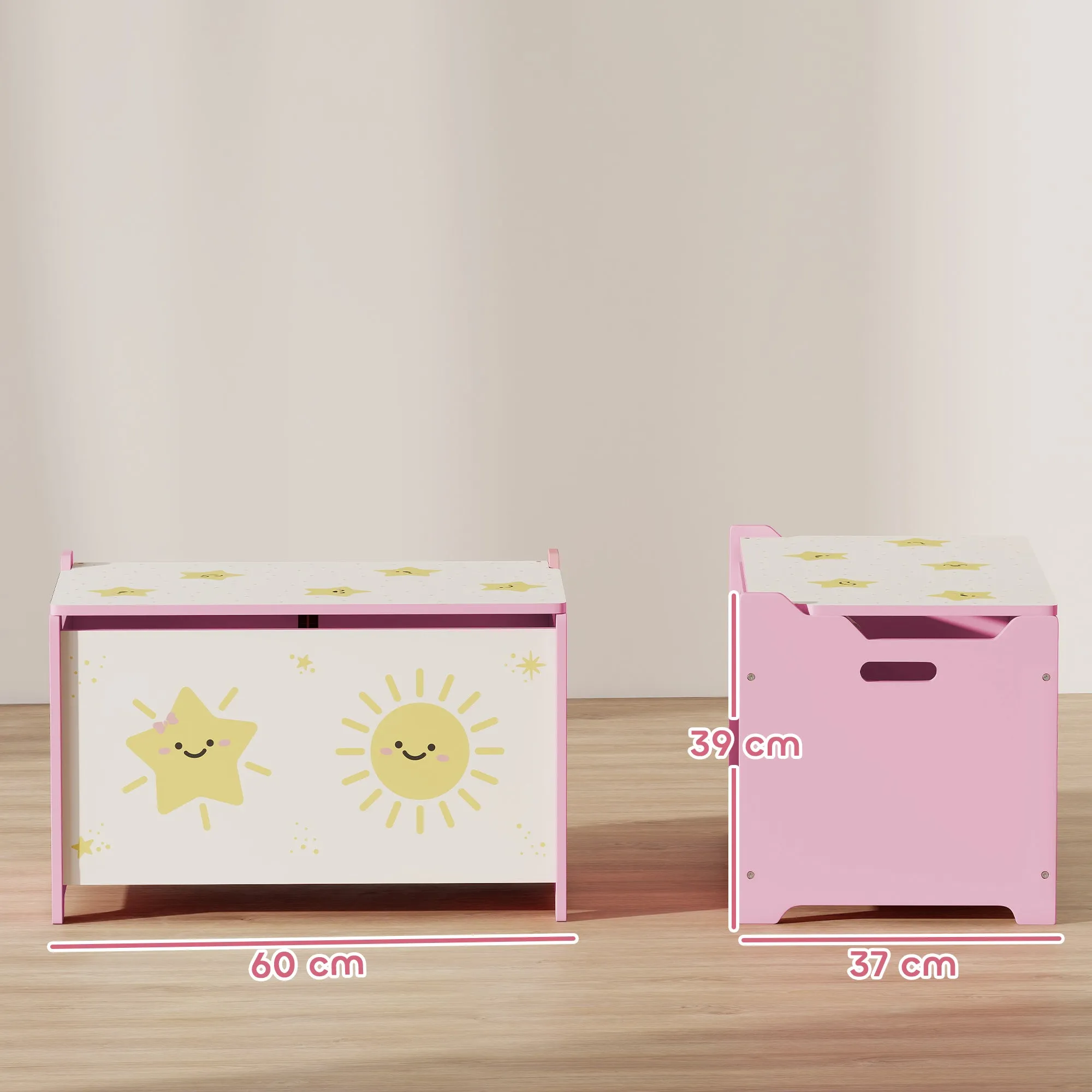 Children's Toy Storage Chest with Lid for Toys and Clothes, 60x37x39 cm, Pink - Image 3