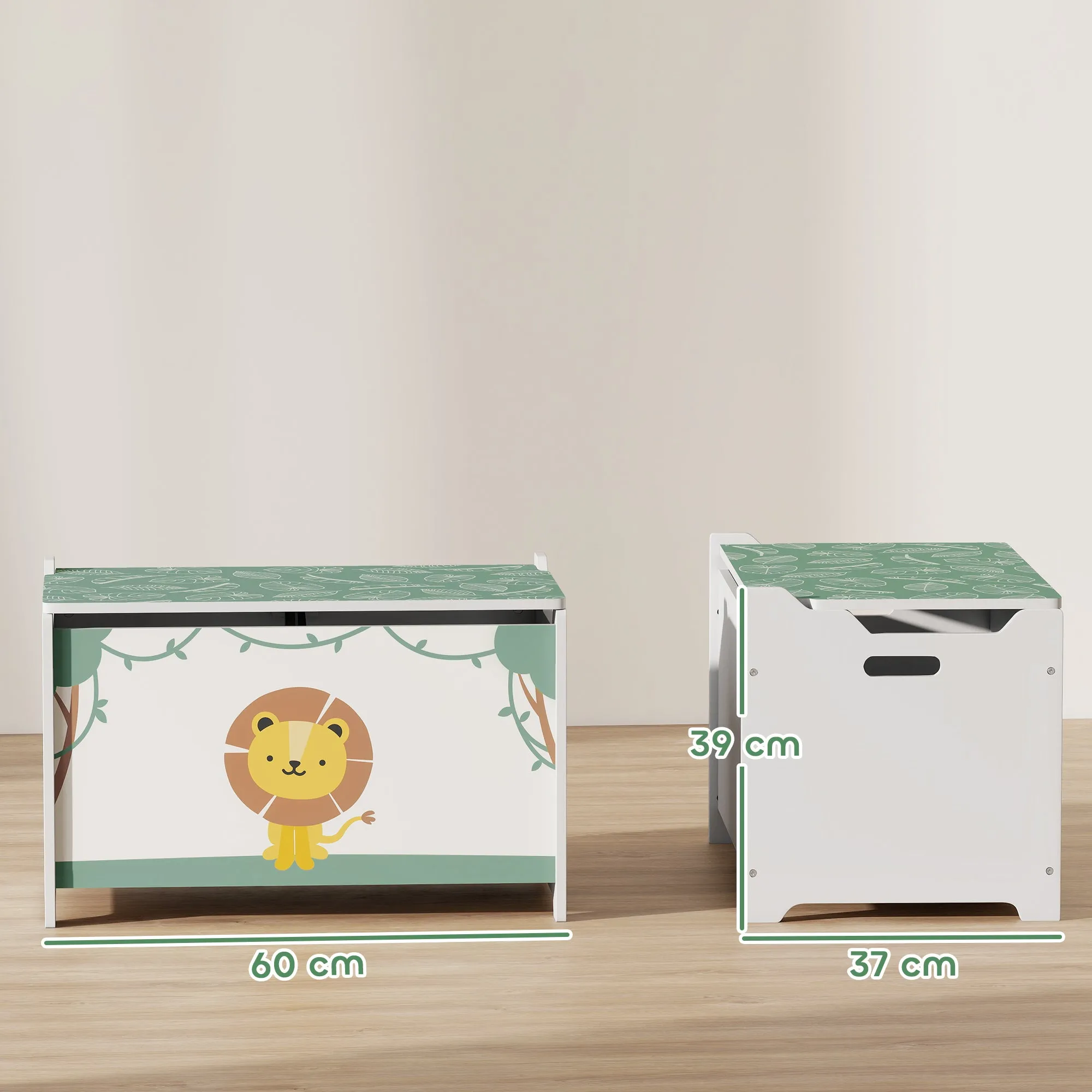 Children's Toy Storage Chest with Lid for Toys and Clothes, 60x37x39 cm, Green - Image 3