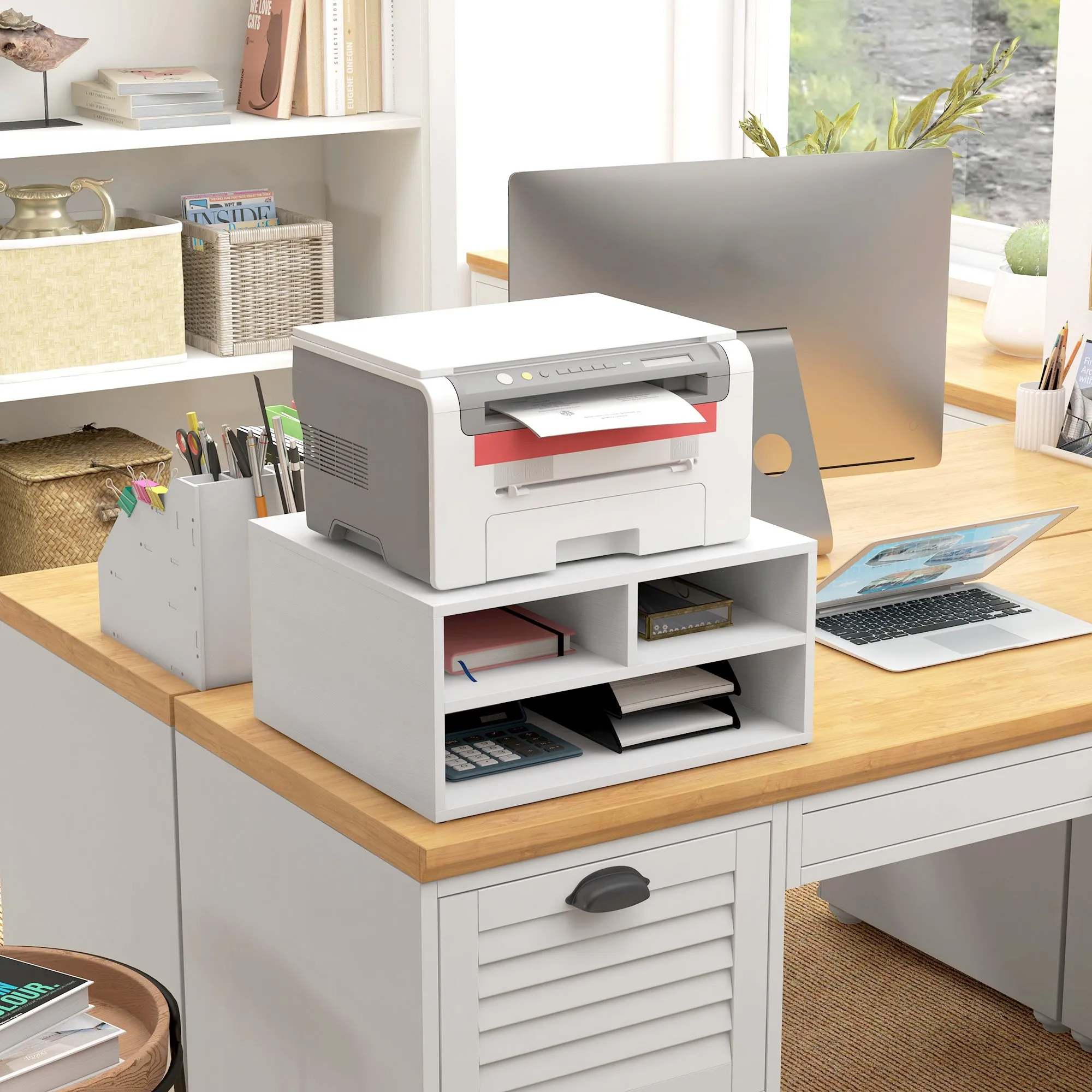 Office Printer Stand with 3 Open Shelves, 2 Levels, 47 x 40 x 22.5 cm, White - Image 2