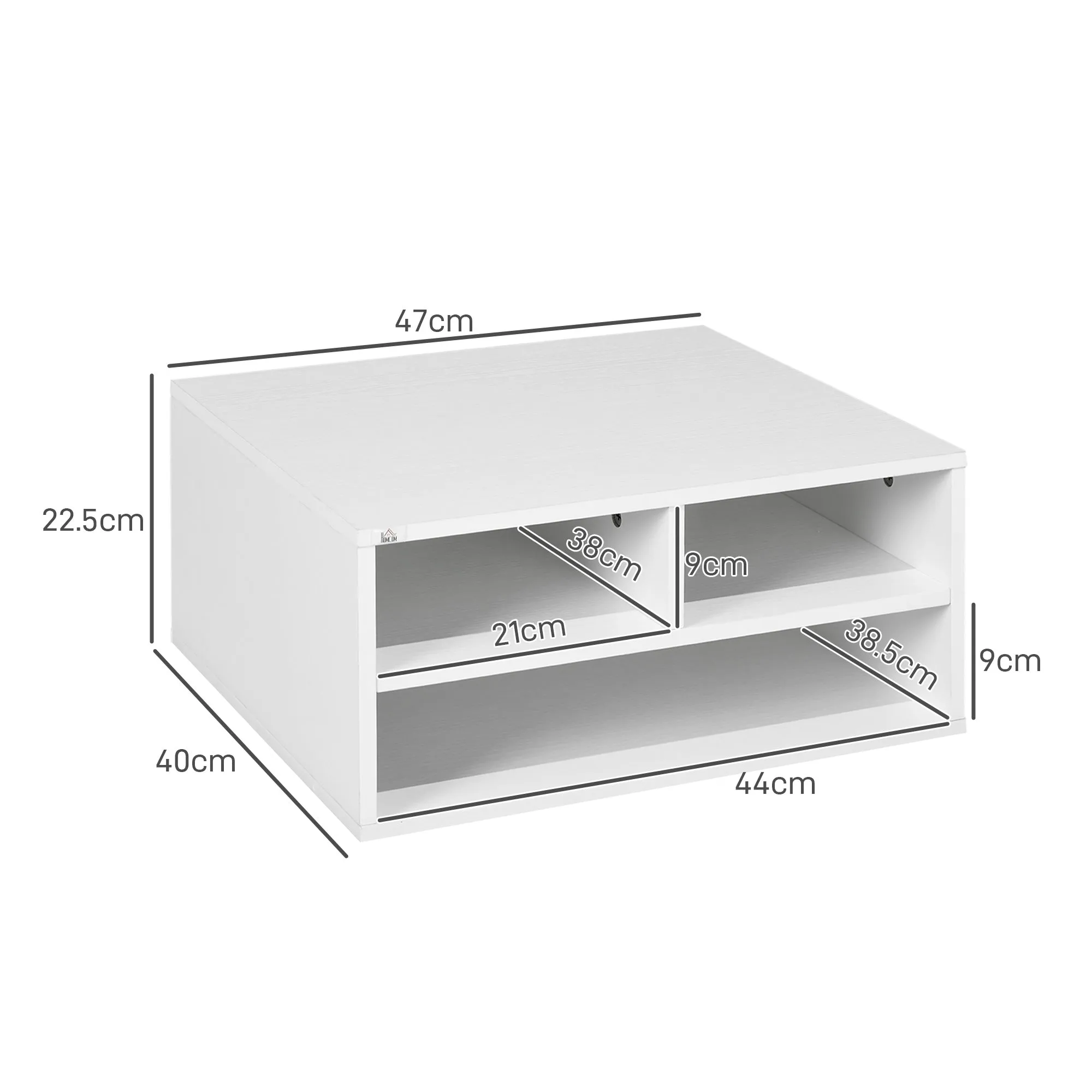 Office Printer Stand with 3 Open Shelves, 2 Levels, 47 x 40 x 22.5 cm, White - Image 3
