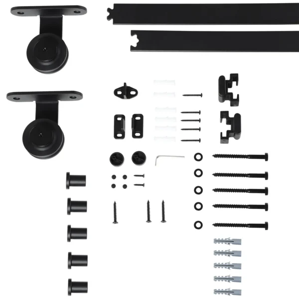 Steel Sliding Door Kit with Tracks, Stoppers and Guides, 200x40x0.6 cm, Black