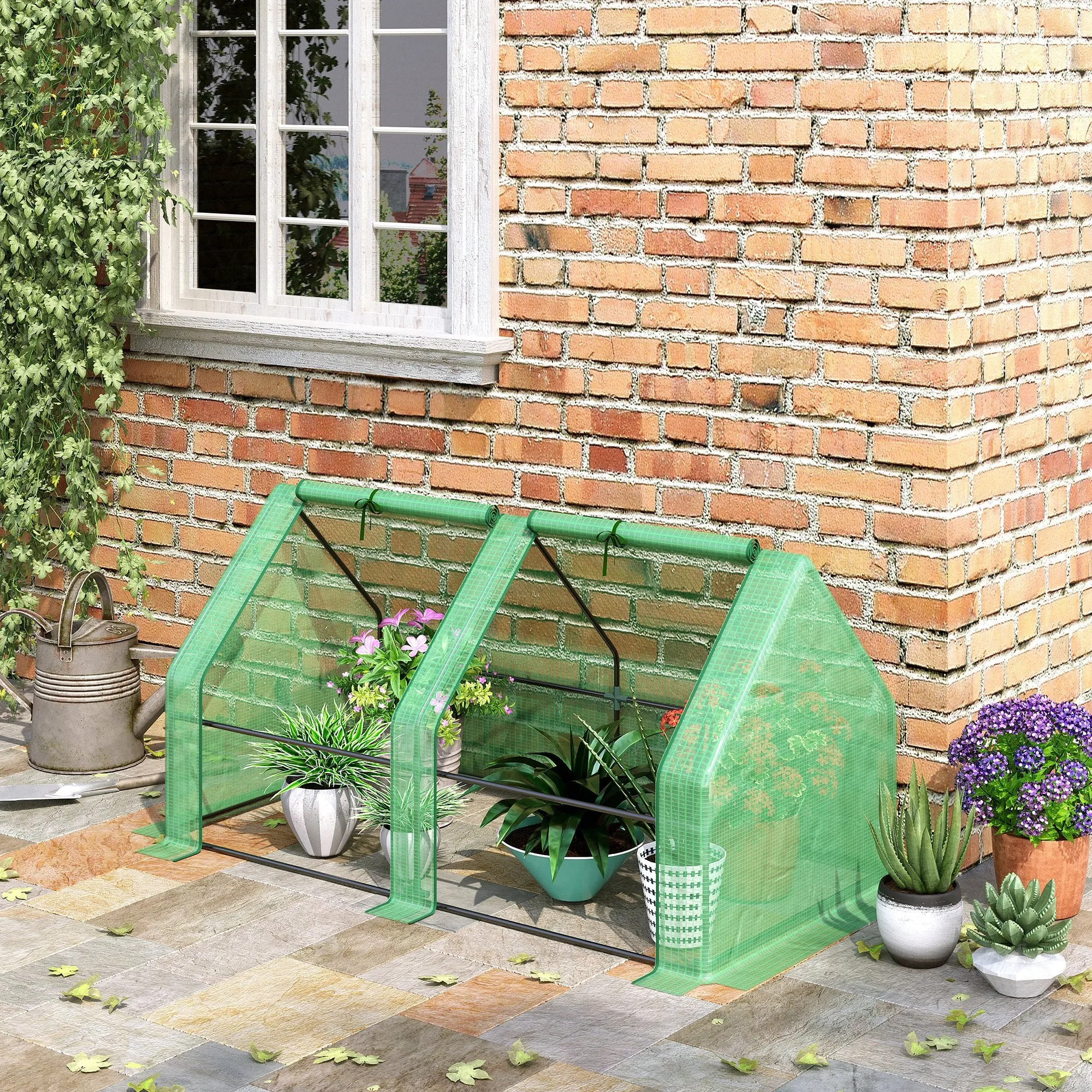 Garden Greenhouse with Reinforced PE Cover and Steel Frame, 180x90x90cm, Green - Image 2