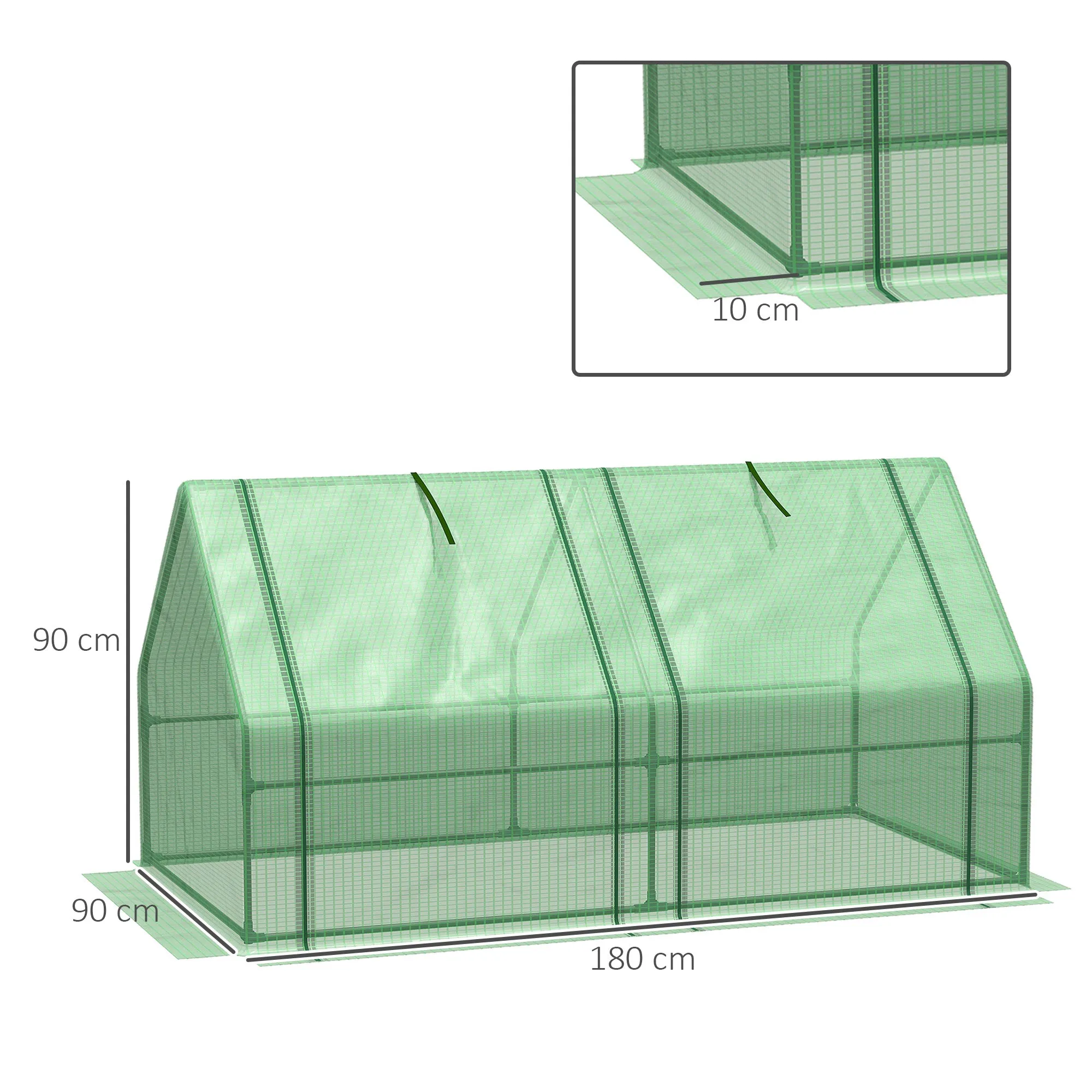 Garden Greenhouse with Reinforced PE Cover and Steel Frame, 180x90x90cm, Green - Image 3