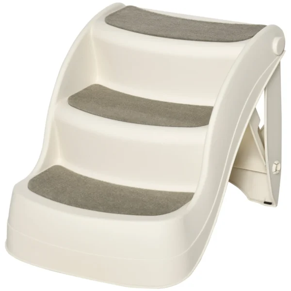 Foldable Dog and Cat Ladder with 3 Non-Slip Steps in PP, 49x38x38 cm, Beige