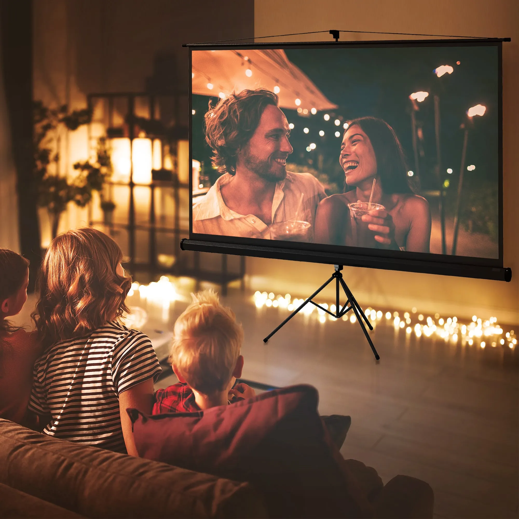 100" Foldable Projector Screen, 16:9 Format, Adjustable Tripod, 235.8 x 8 x 136 cm, Black - Image 2
