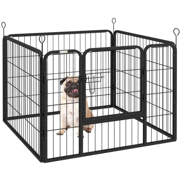 Foldable Metal Dog Playpen, Indoor and Outdoor, with Door and Pegs, 82x82x60cm, Grey