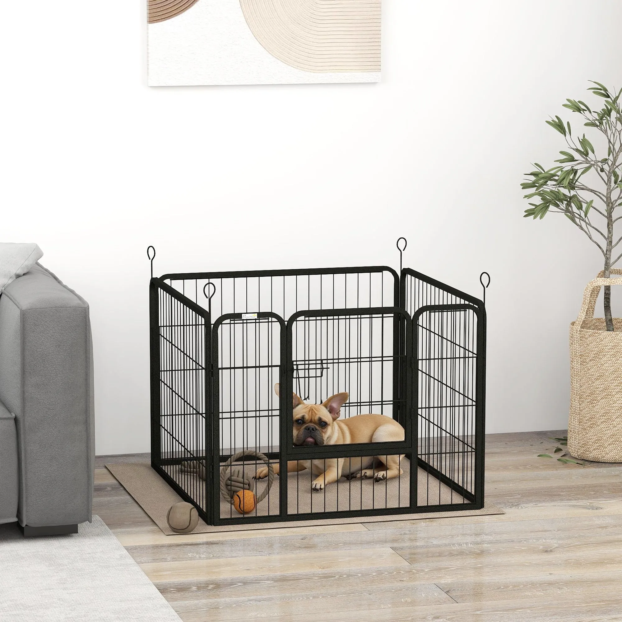 Foldable Metal Dog Playpen, Indoor and Outdoor, with Door and Pegs, 82x82x60cm, Grey - Image 2