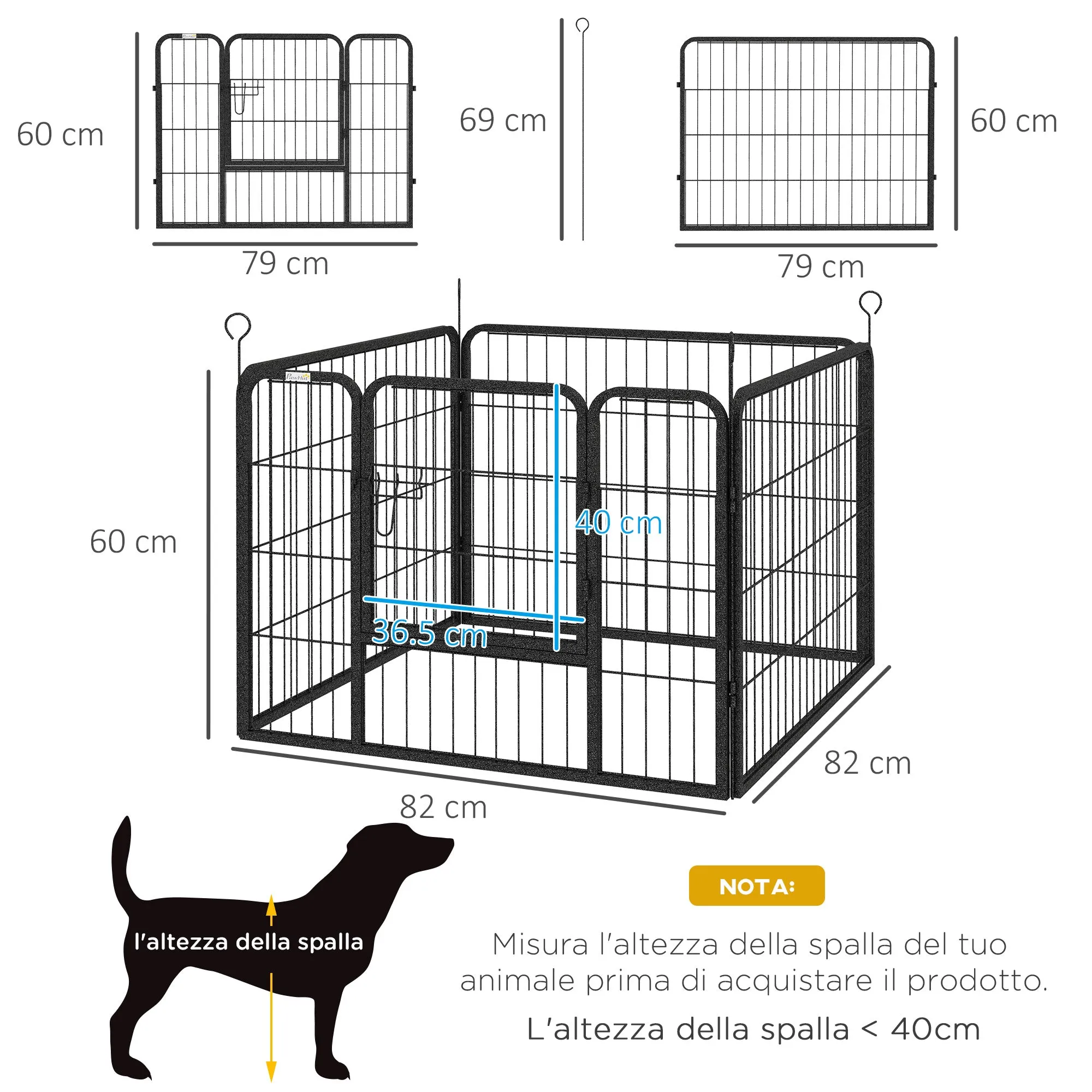 Foldable Metal Dog Playpen, Indoor and Outdoor, with Door and Pegs, 82x82x60cm, Grey - Image 3