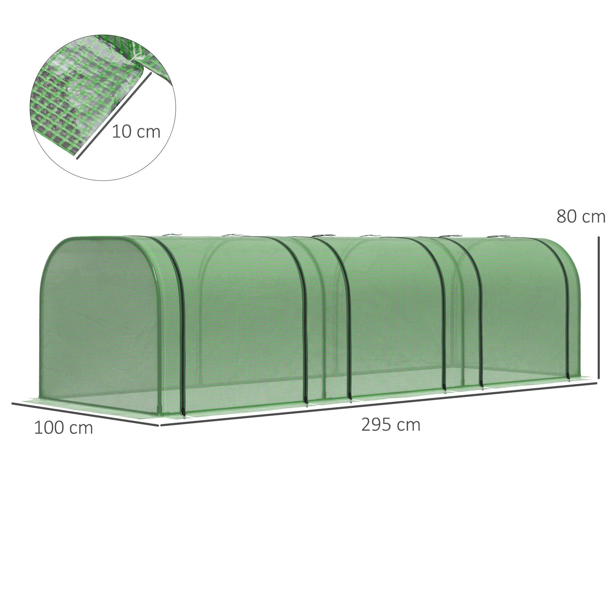Steel and PP Plastic Tunnel Greenhouse with Roll-Up Doors, 295x100x80 cm, Green - Image 3