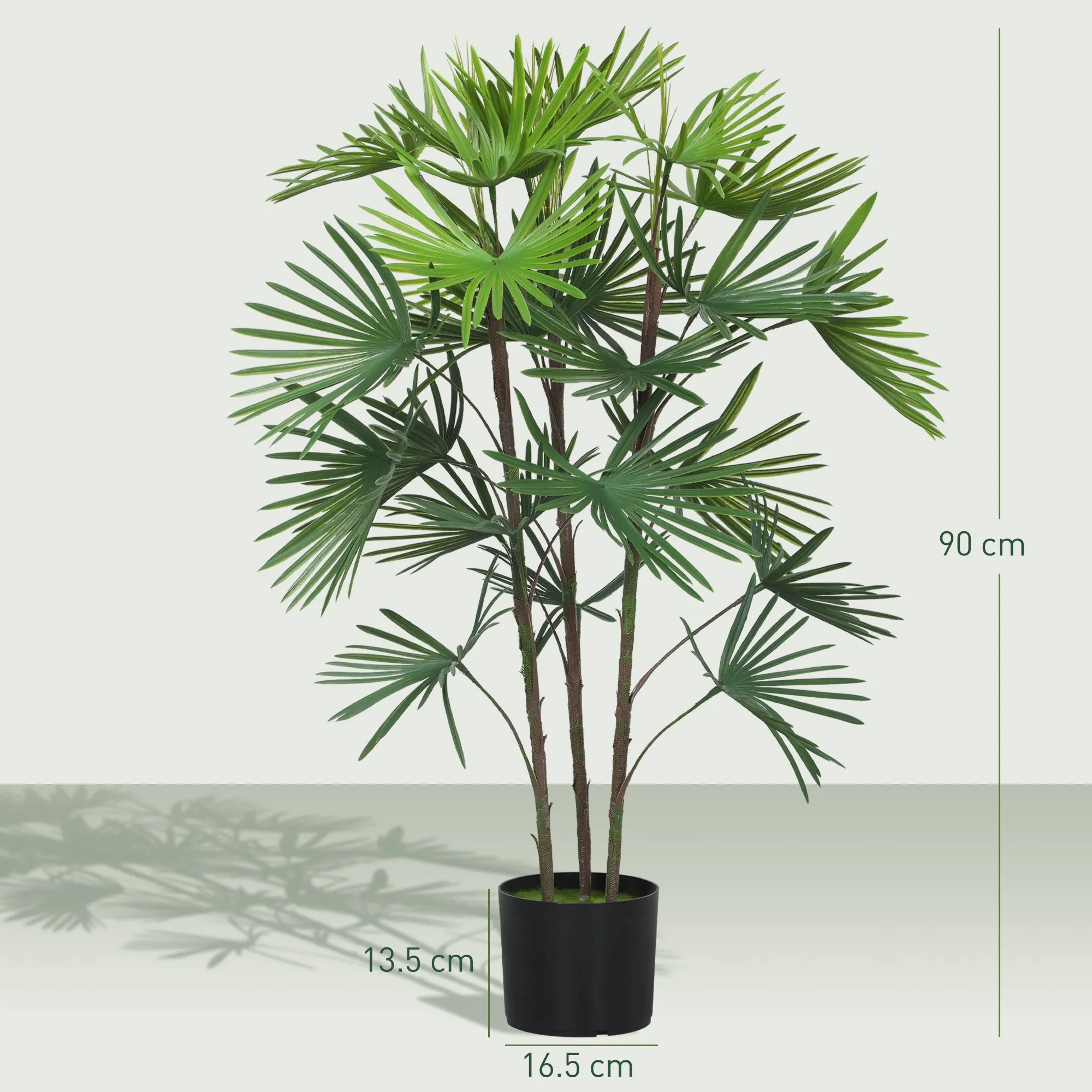 90cm Artificial Palm Tree with 24 Leaves in Green Plastic with a Ø16.5x13.5cm Pot - Image 3