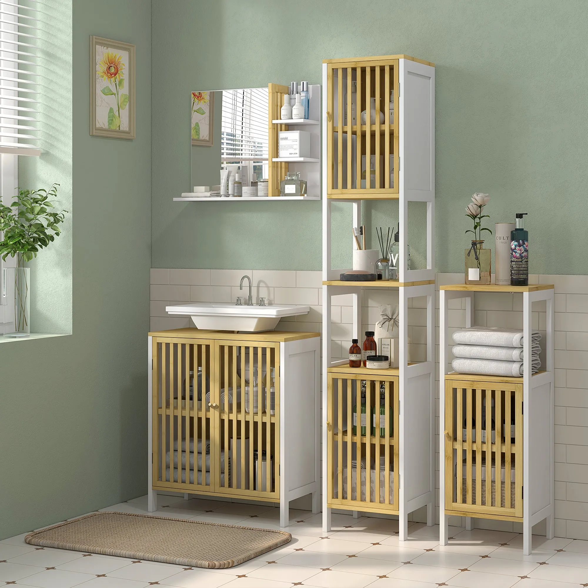 Modern 4-Tier Wall-Mounted Wooden Bathroom Mirror, 45x15x58.5cm, White - Image 2