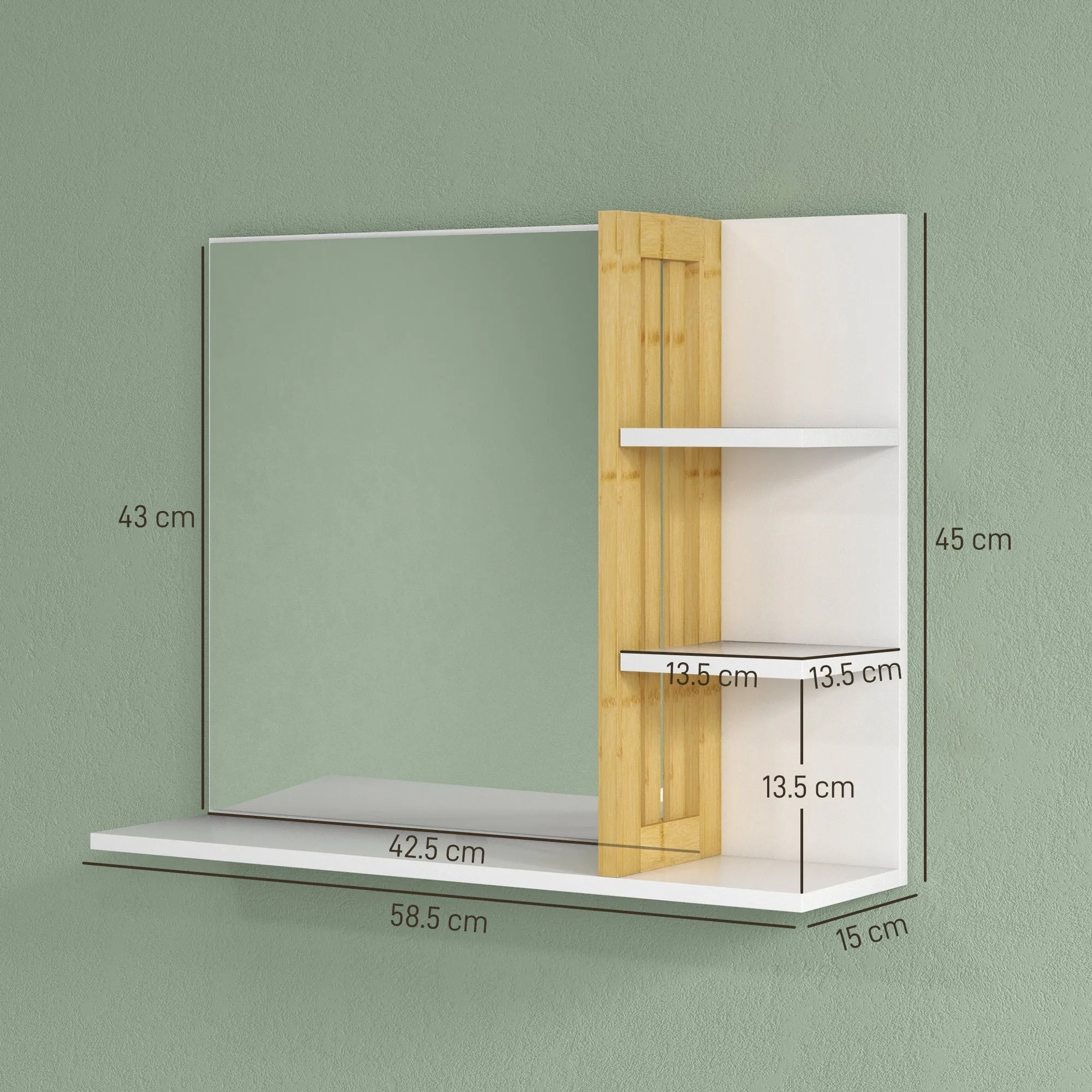 Modern 4-Tier Wall-Mounted Wooden Bathroom Mirror, 45x15x58.5cm, White - Image 3