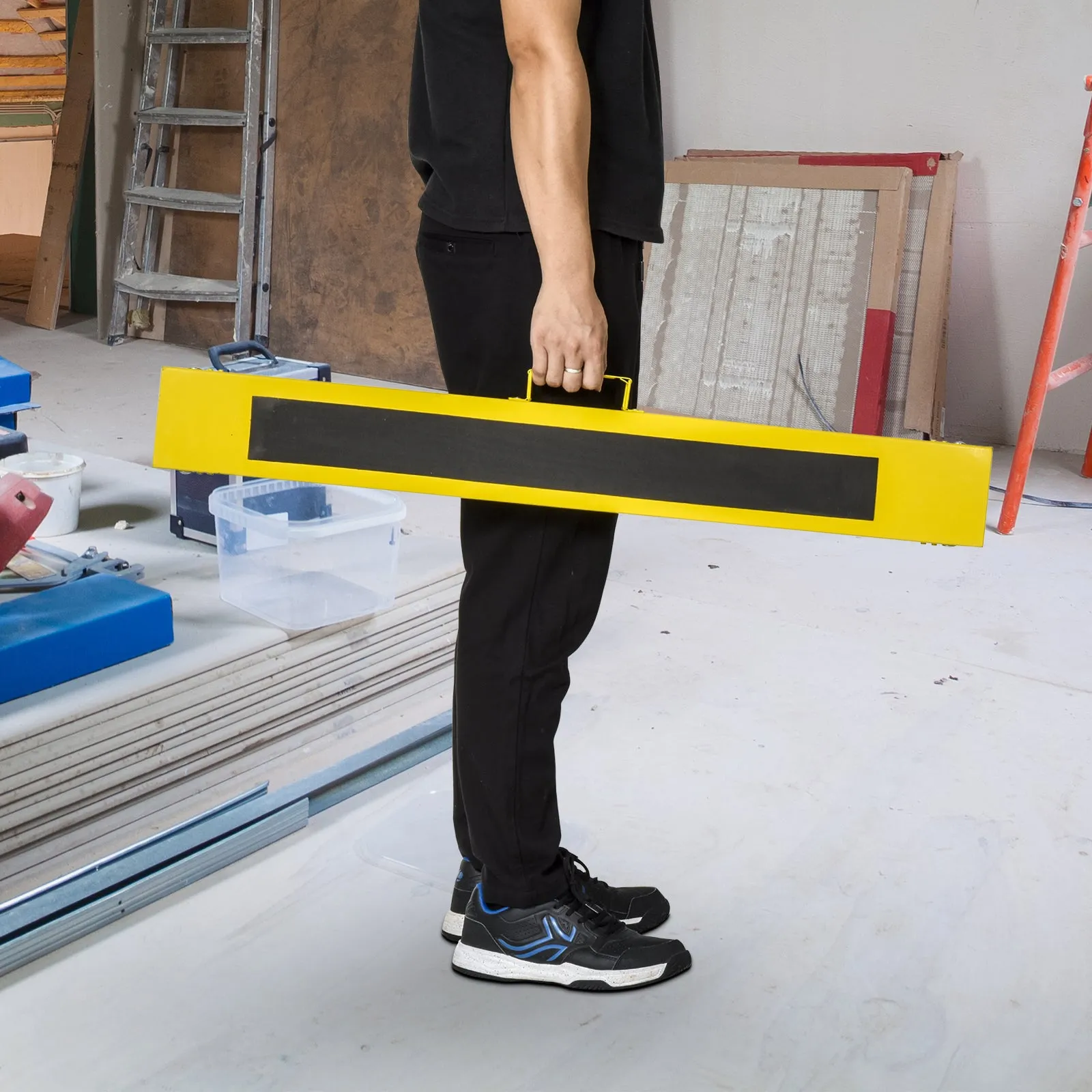 Set of 2 Folding and Portable Work Stands with Non-Slip Worktop, Yellow and Black, for DIY - Image 2