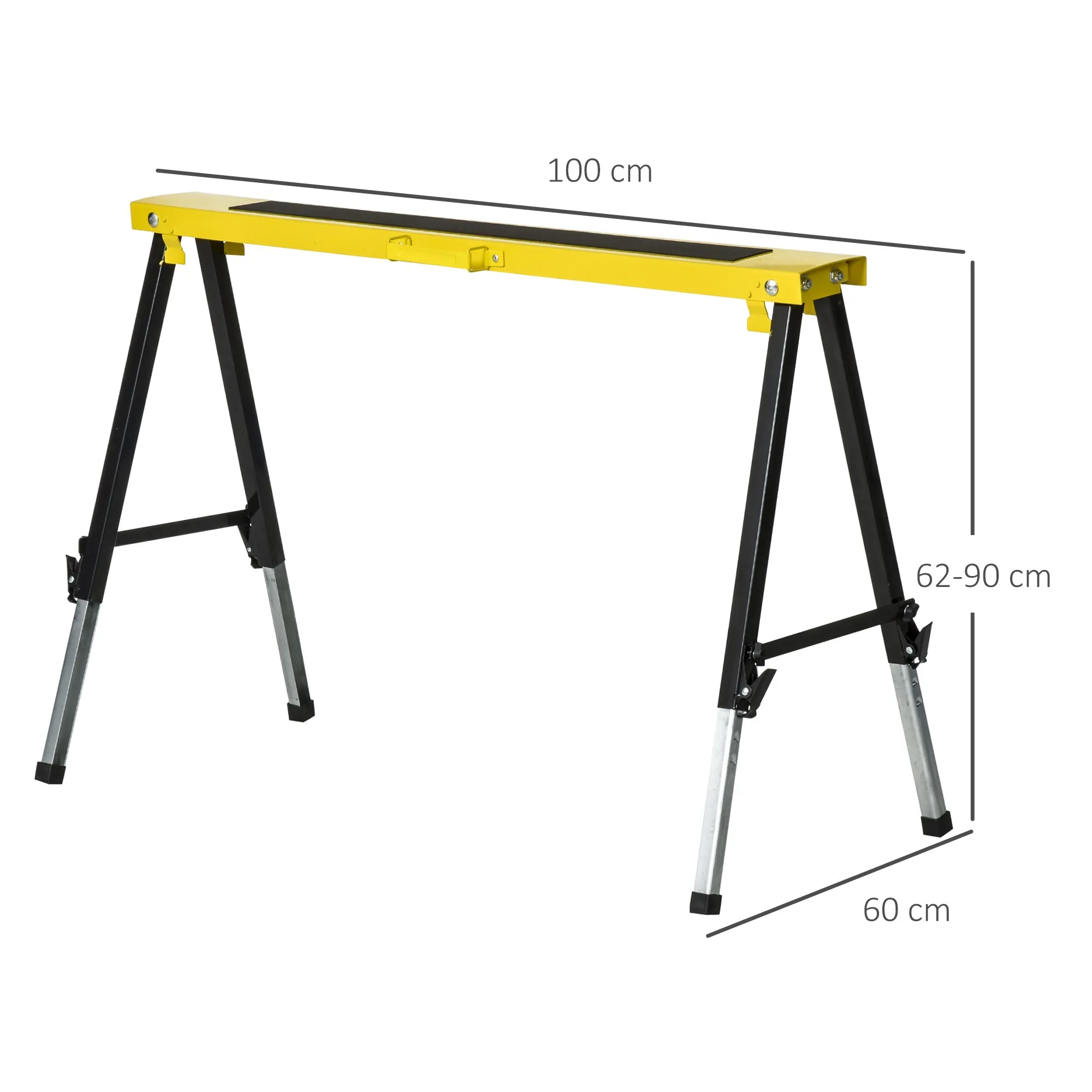 Set of 2 Folding and Portable Work Stands with Non-Slip Worktop, Yellow and Black, for DIY - Image 3