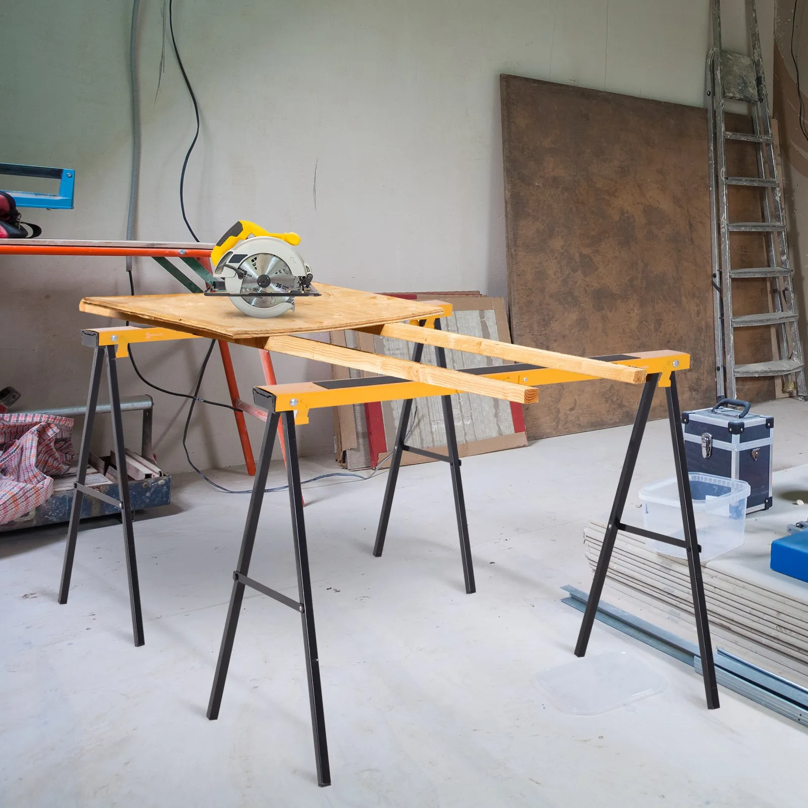 Set of 2 Folding and Portable Work Stands, Non-Slip Rubber Worktop, Max. Load 250kg - Image 2