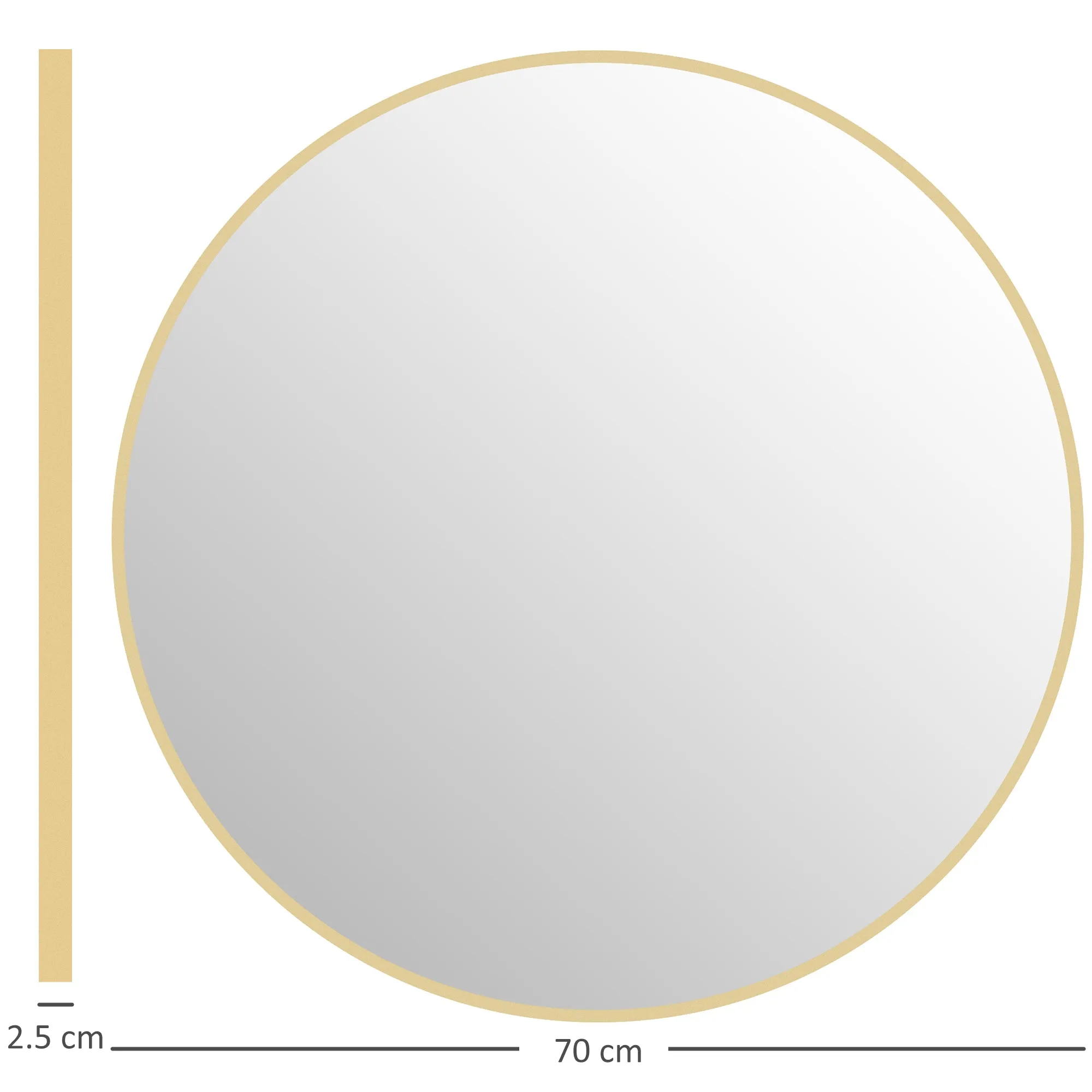 Round Bathroom Mirror with Shockproof Surface, Glass and Steel, Ø70x2.5 cm, Gold Color - Image 3